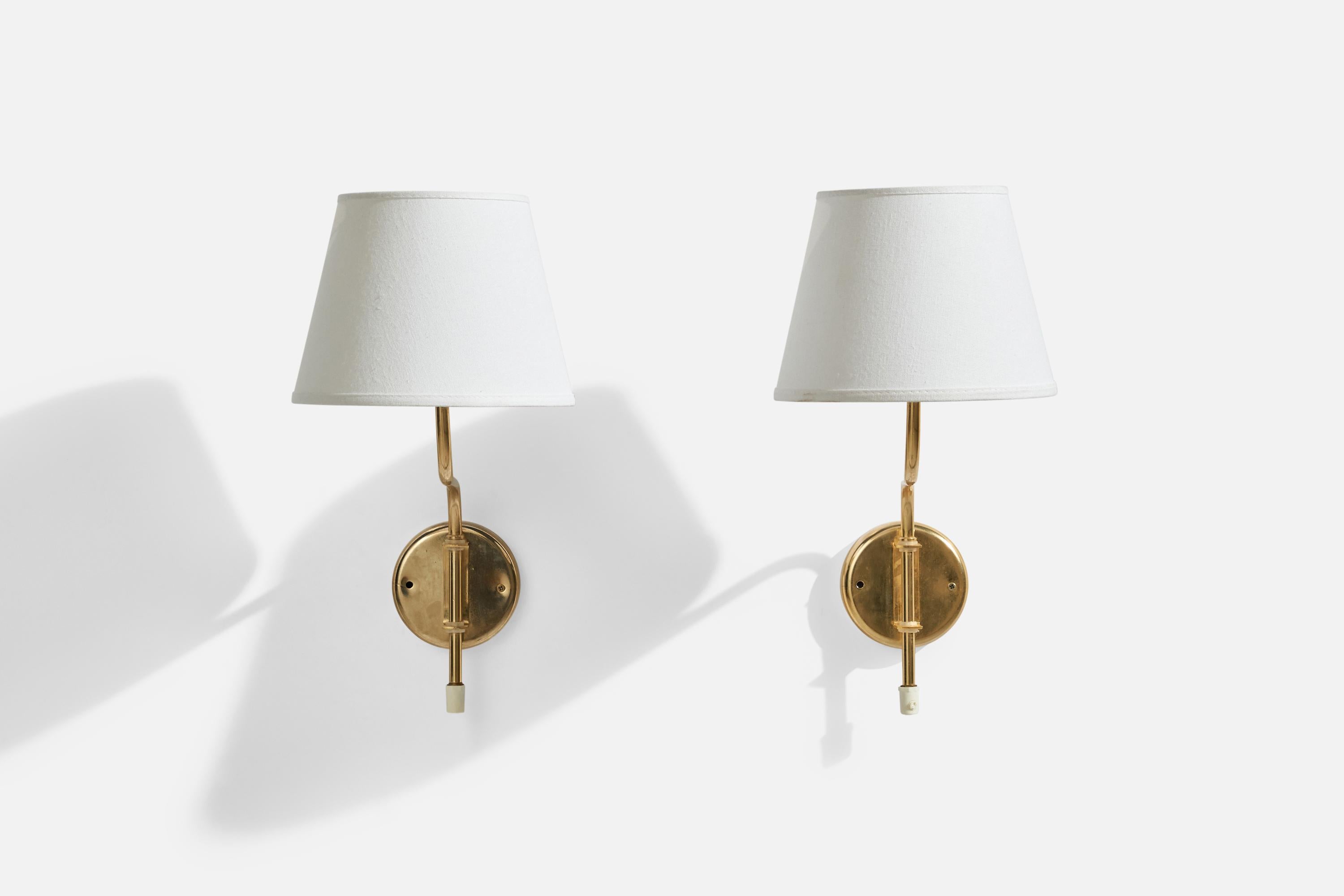 Swedish Belid, Wall Lights, Brass, Fabric, Sweden, 1970s For Sale