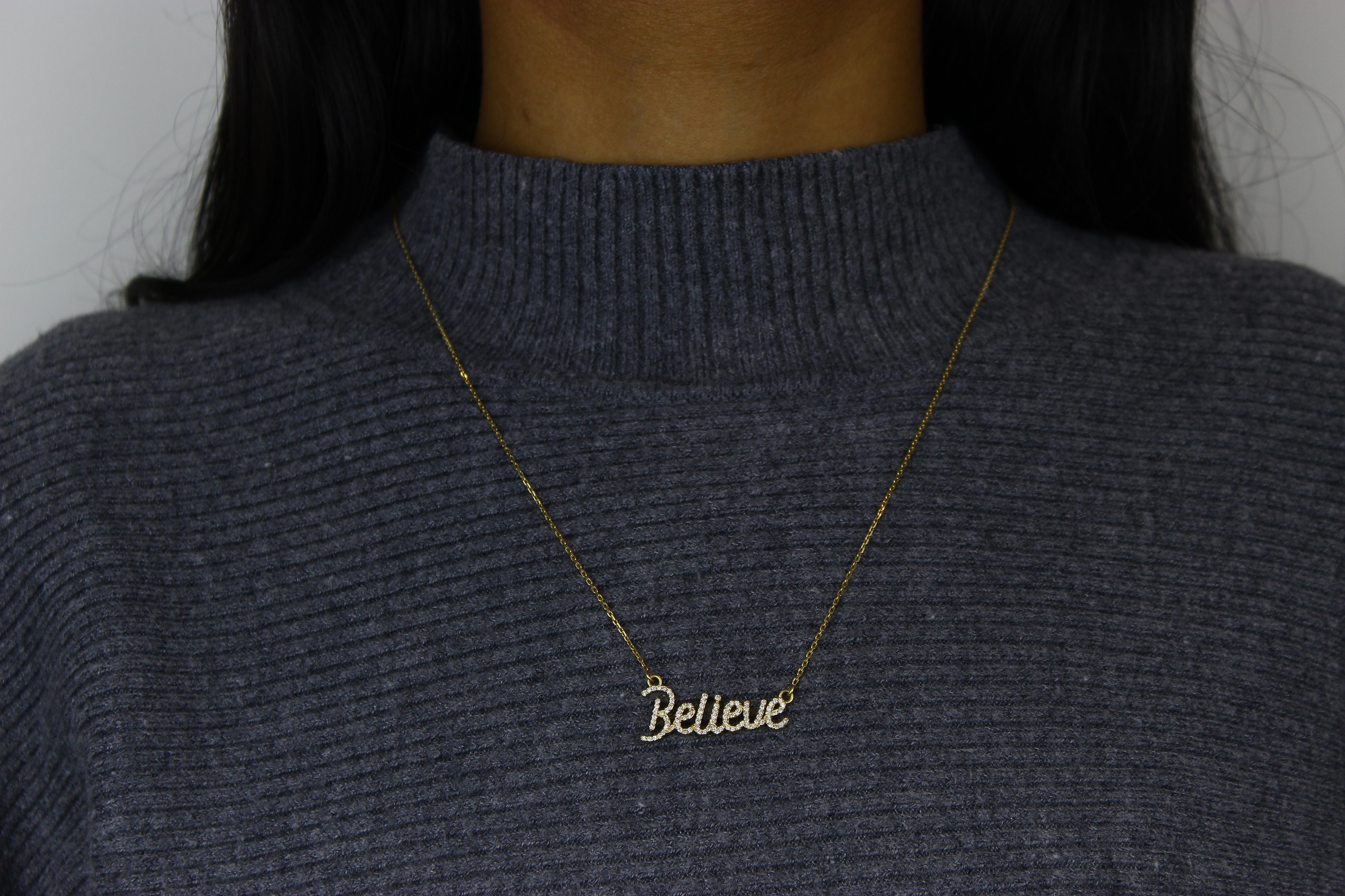 Art déco Collier Believe en or massif 14K (certifié) en vente