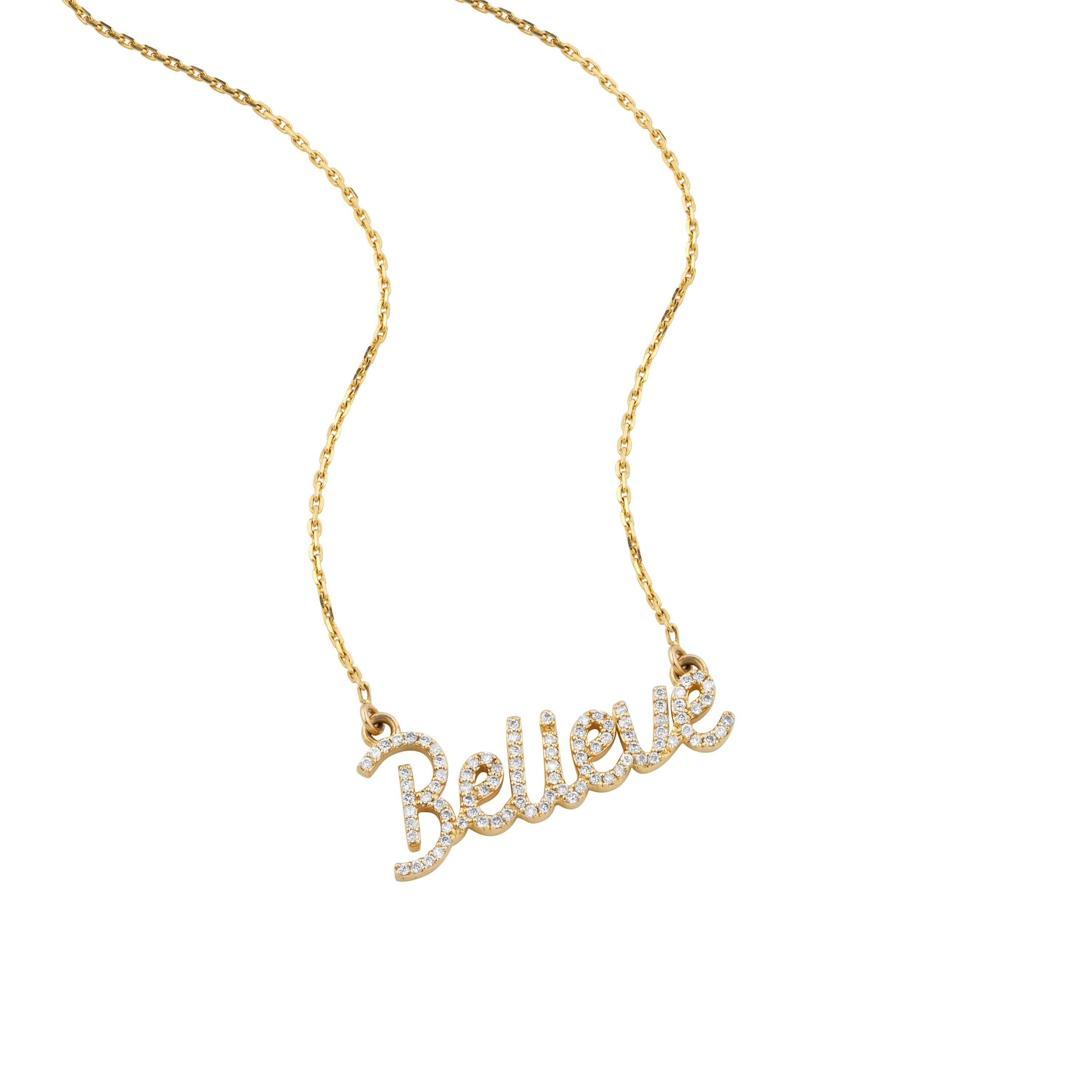 Taille ronde Collier Believe en or massif 14K (certifié) en vente