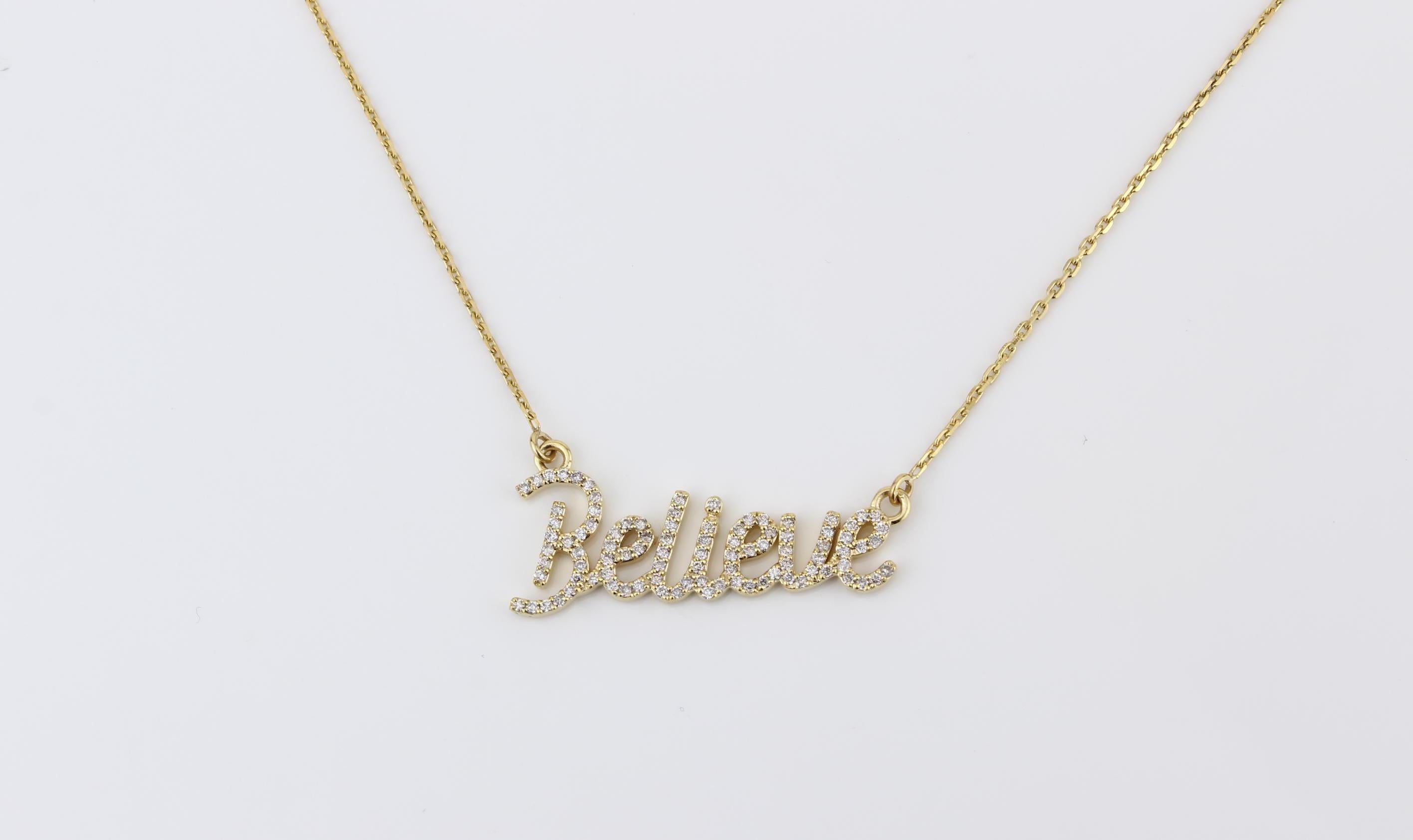 Collier Believe en or massif 14K (certifié) Pour femmes en vente