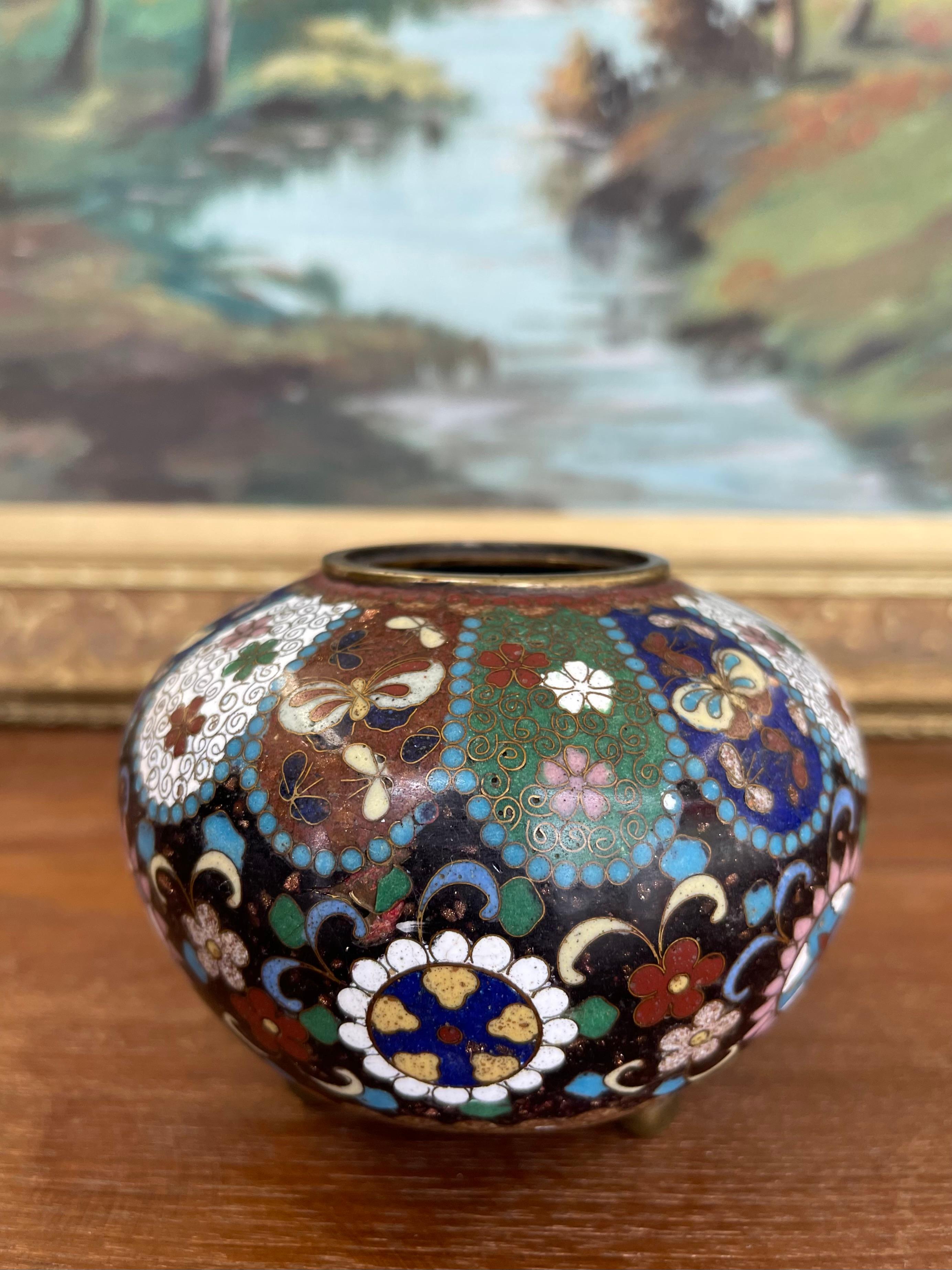 Believed to be Early 20th Century Chinese Cloisonné Miniature Tripod Vase For Sale 3