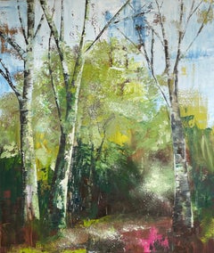 Path to Freedom, peinture originale, paysage, bois, arbres