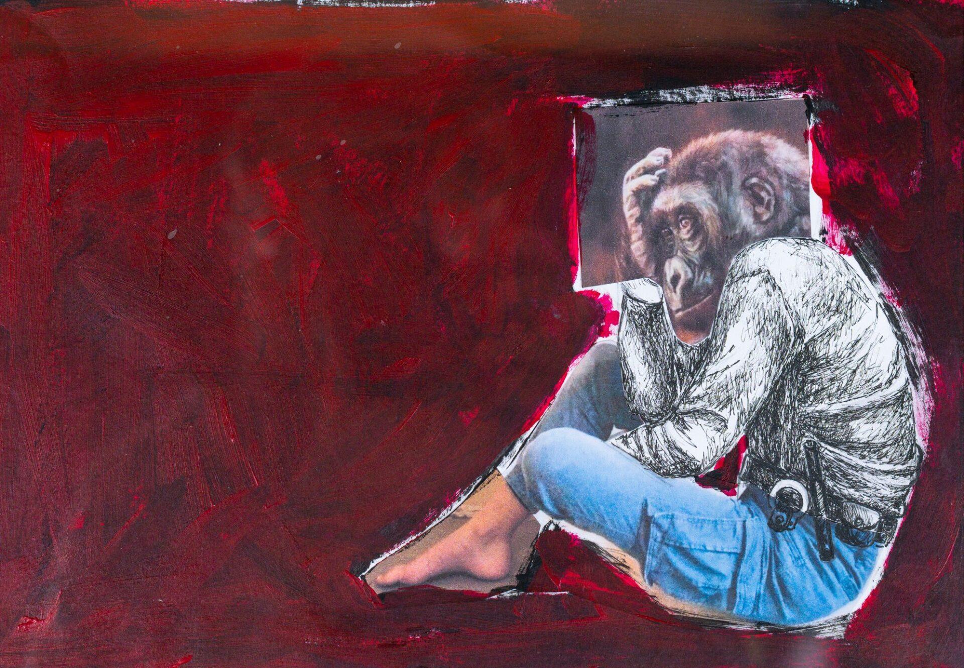 Monkey on the street - Painting by Belinda Salden