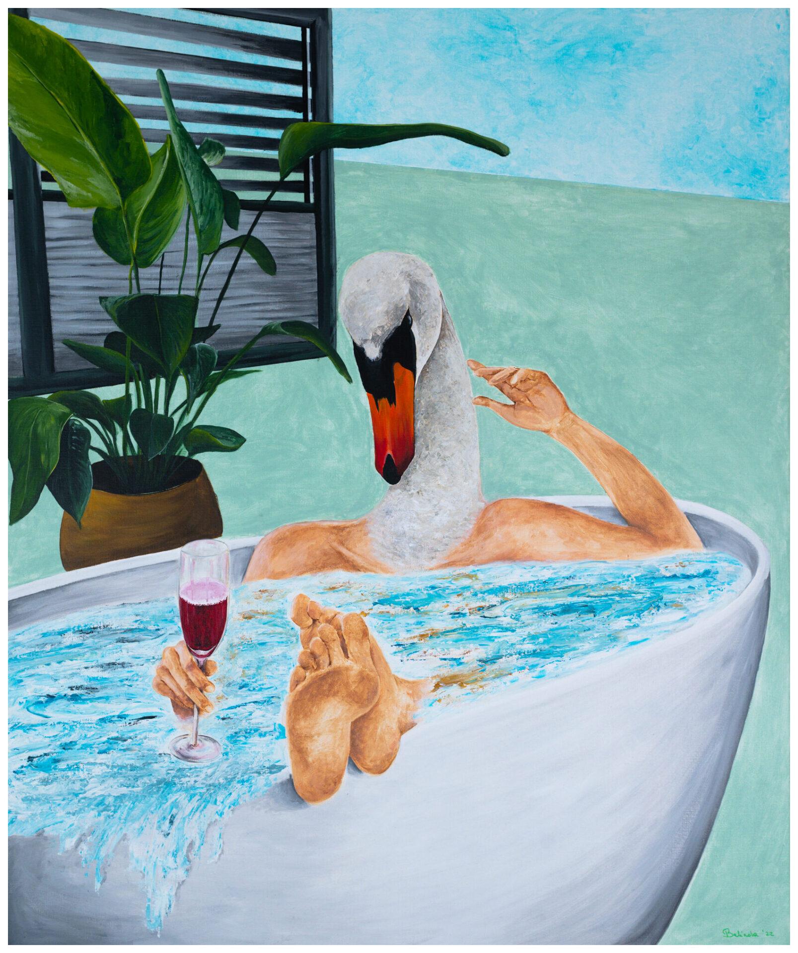 Swan after work party - Painting by Belinda Salden