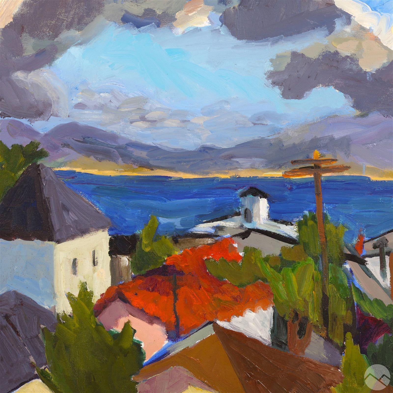 Peinture impressionniste de la baie de Stormy en Californie - Painting de Belinda Vidor