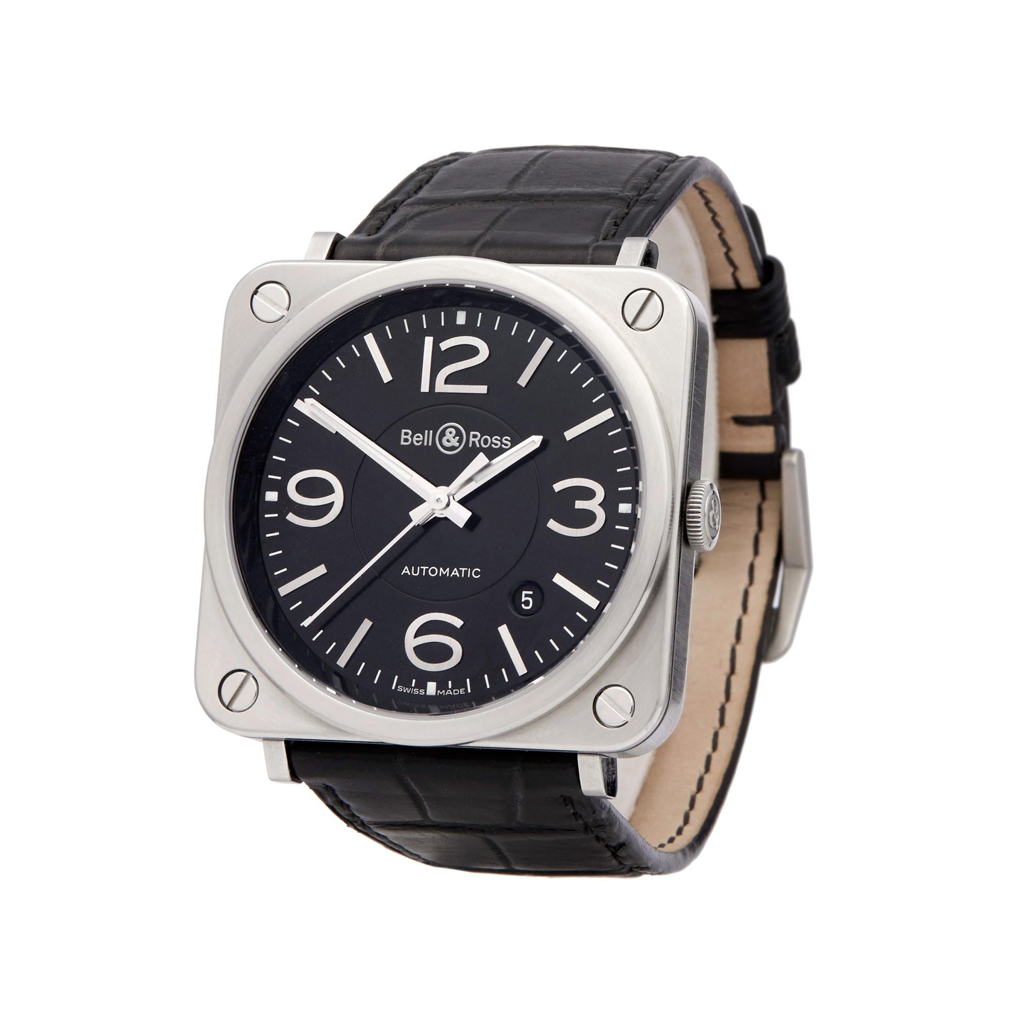Reference: W5752
Manufacturer: Bell and Ross
Model: BRS-92
Model Reference: BRS-92-BL-ST/SCR
Age: Circa 2018
Gender: Men's
Box and Papers: Box, Manuals and Guarantee
Dial: Black Arabic
Glass: Sapphire Crystal
Movement: Automatic
Water Resistance: To