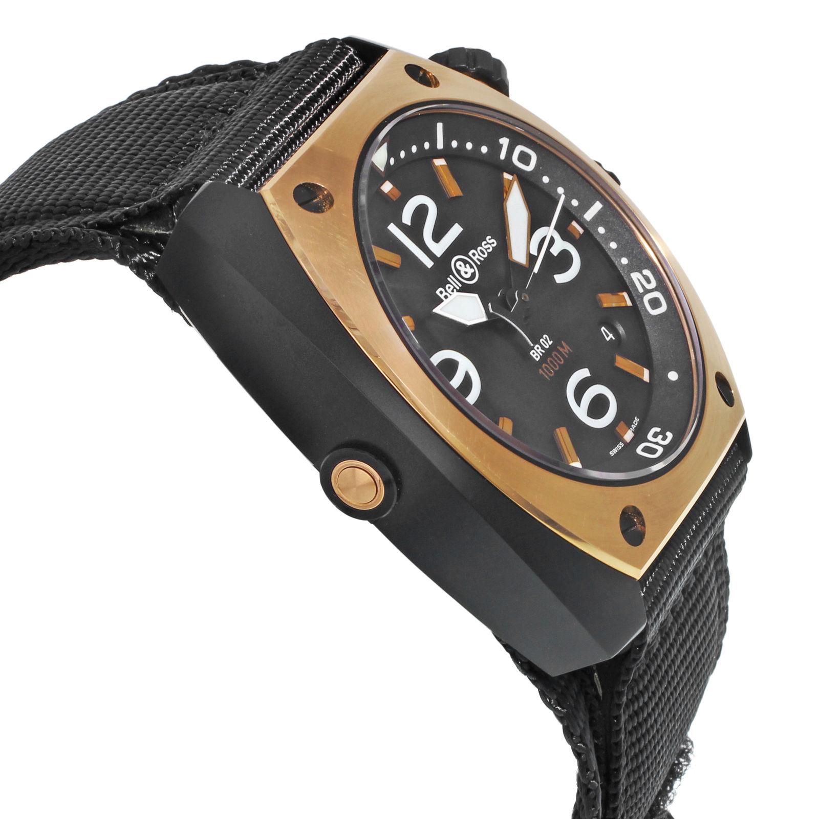 Men's Bell and Ross Marine Automatic Matte Black PVD Steel Mens Watch BR02‑Pinkgold‑CA