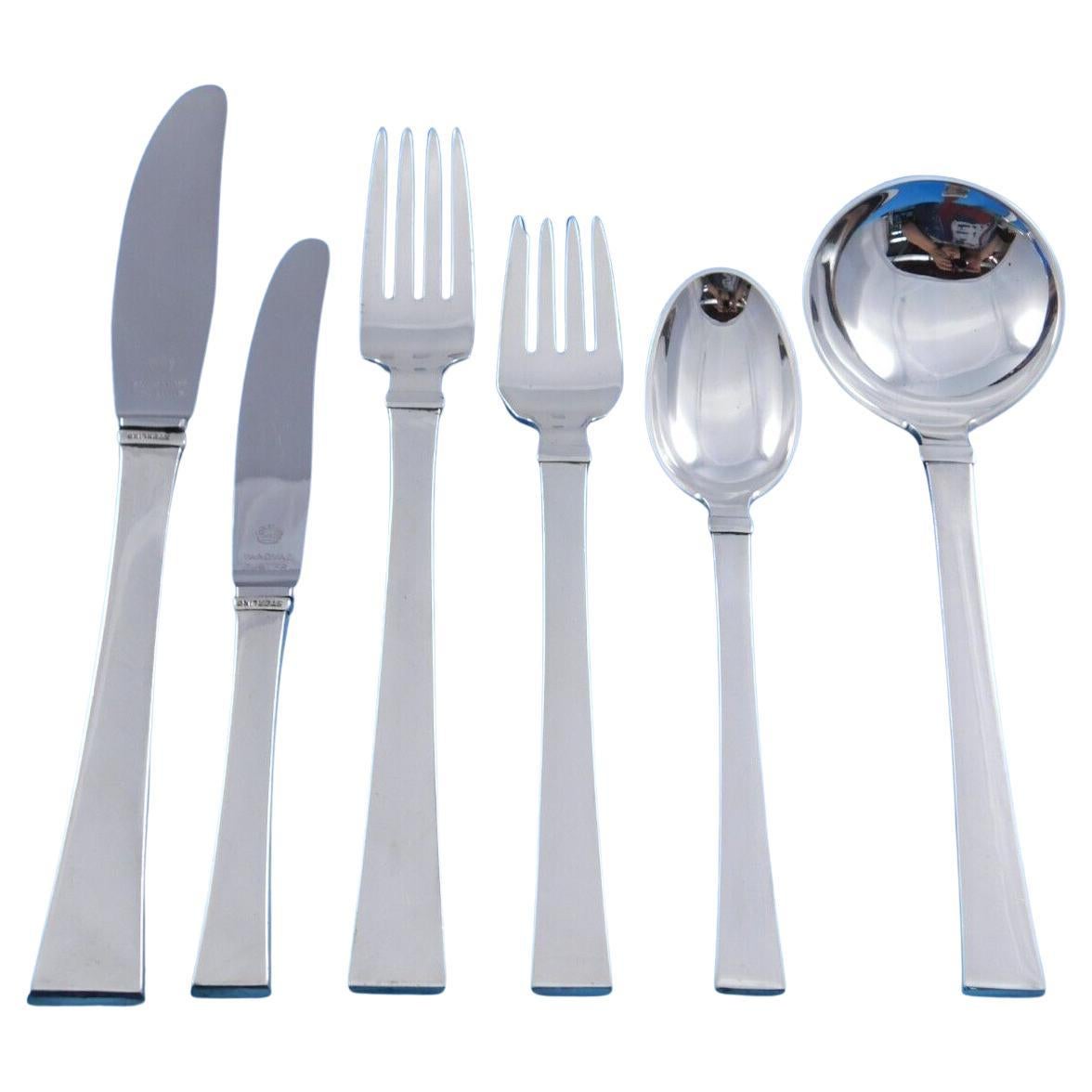 Bell by Hans Hansen Danish Sterling Silver Flatware Set 6 Service 38 Pcs Modern