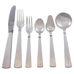 Ensemble de couverts danois en argent sterling 12 services modernes 76 pièces Bell de Peter Hertz