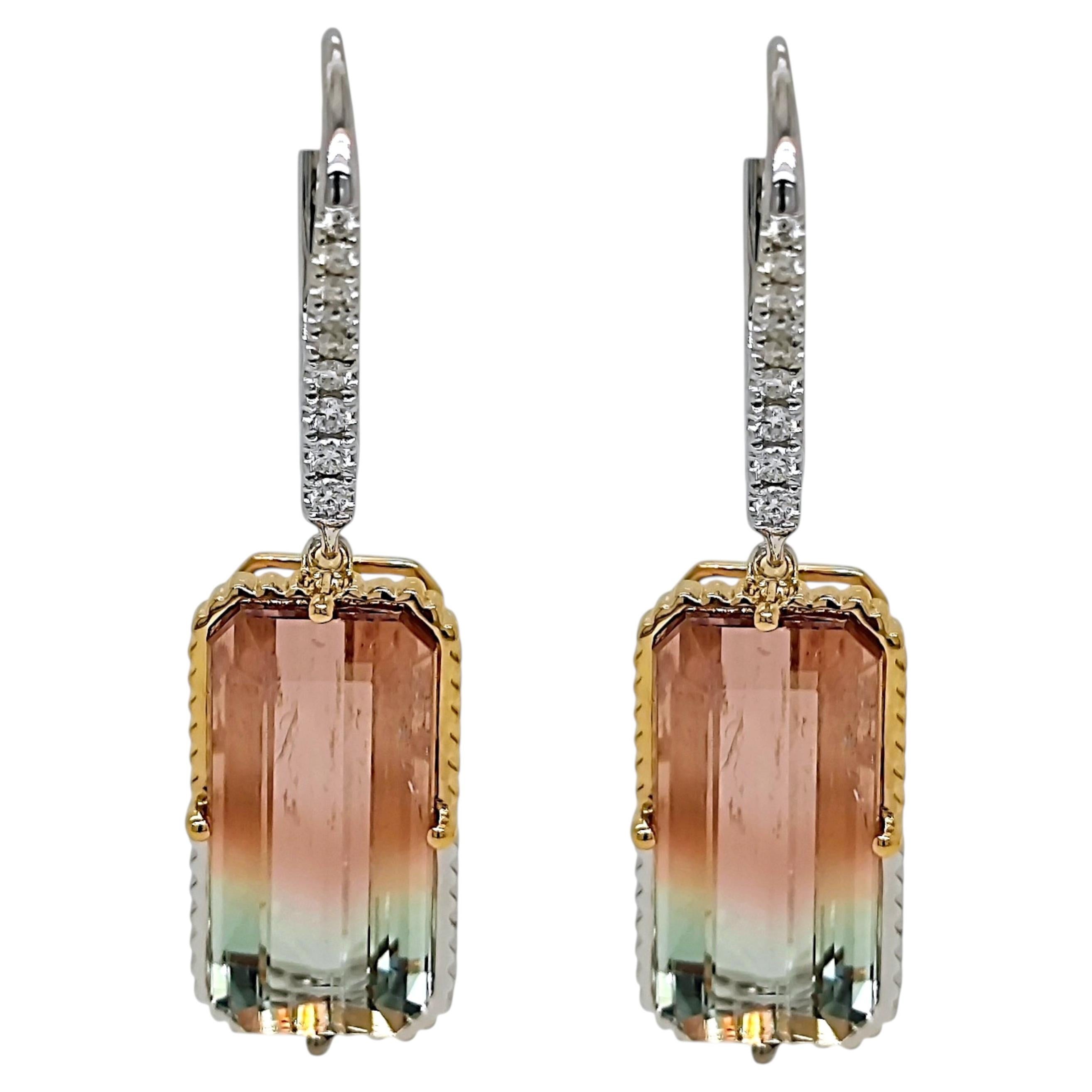 BELL Certified 15.53 Carat Tourmaline Round Diamond Yellow and Gold Earrings For Sale