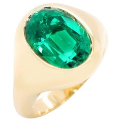 Bell Certified 4.85 carats Zambia Emerald Gold Ring, Yellow Gold Natural Emerald