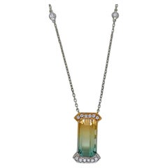 BELL Certified 5.45 Carat Tourmaline Round Diamond White Yellow Gold Necklace