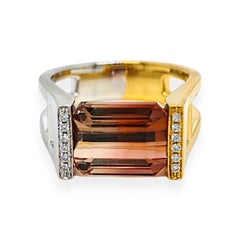 BELL Certified 6.79 Carat Tourmaline Round Diamond Yellow and White Gold Ring
