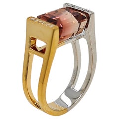 BELL Certified 6.79 Carat Tourmaline Round Diamond Yellow and White Gold Ring