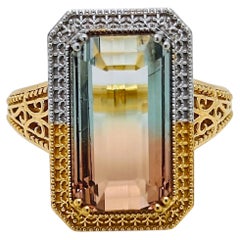 BELL Certified 7.45 Carat Tourmaline Bicolor Yellow and White Gold Ring