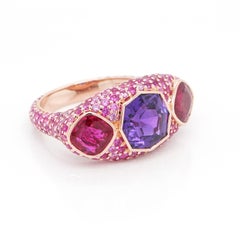 Glocke zertifiziert 8.676 Unerhitzter Saphir Mosambik Rubin Cocktail Ring 236 Edelsteine