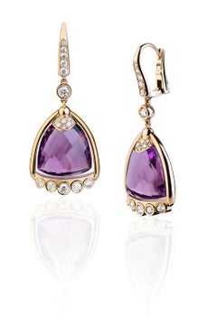 Bell Collection by Angeletti, Gold Earrings with Amethyst and Diamonds
