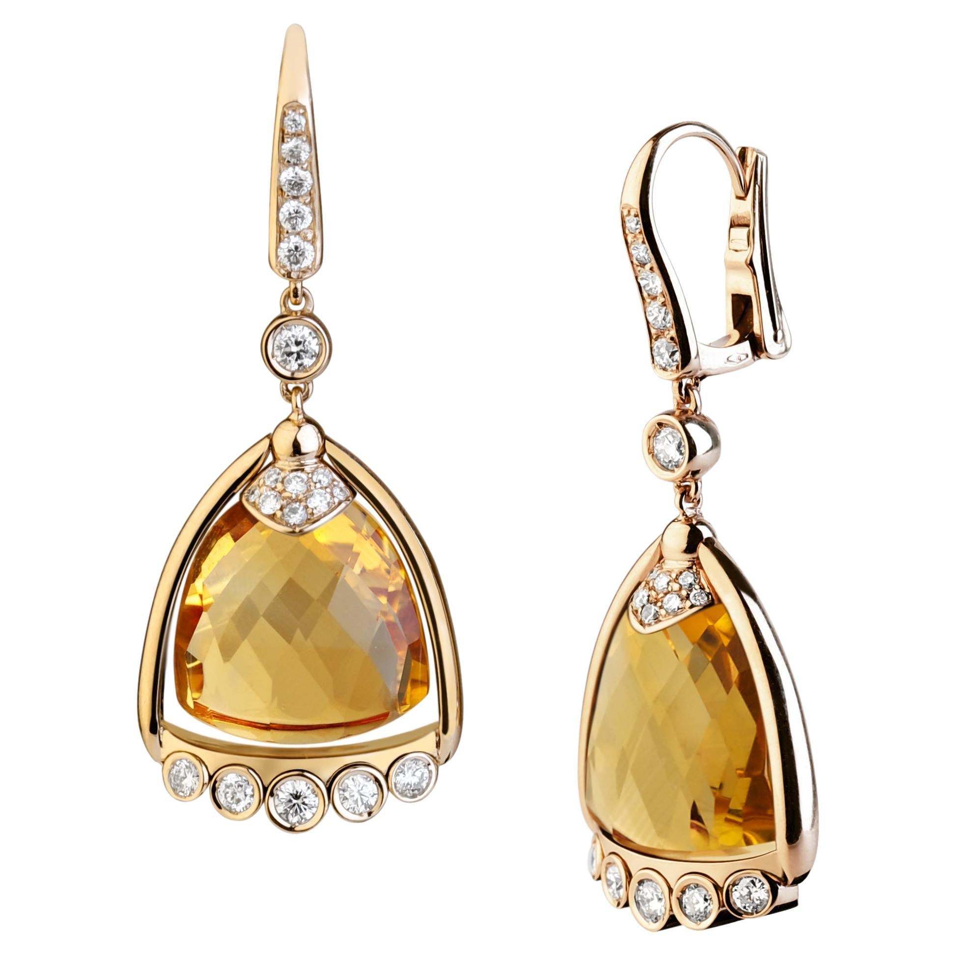 Bell Collection by Angeletti, Gold Earrings with Citrine and Diamonds