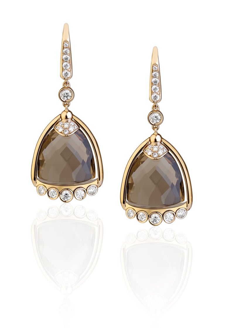 Bell Collection by Angeletti, Gold Earrings with Smoky Quartz and Diamonds.
The 