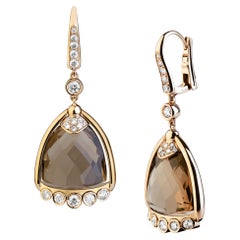 Bell Collection by Angeletti, Gold Earrings with Smoky Quartz and Diamonds