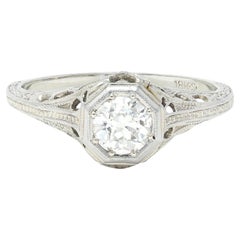 Bell Epoque 0.58 CTW Old European Diamond 18K Gold Bow Antique Engagement Ring