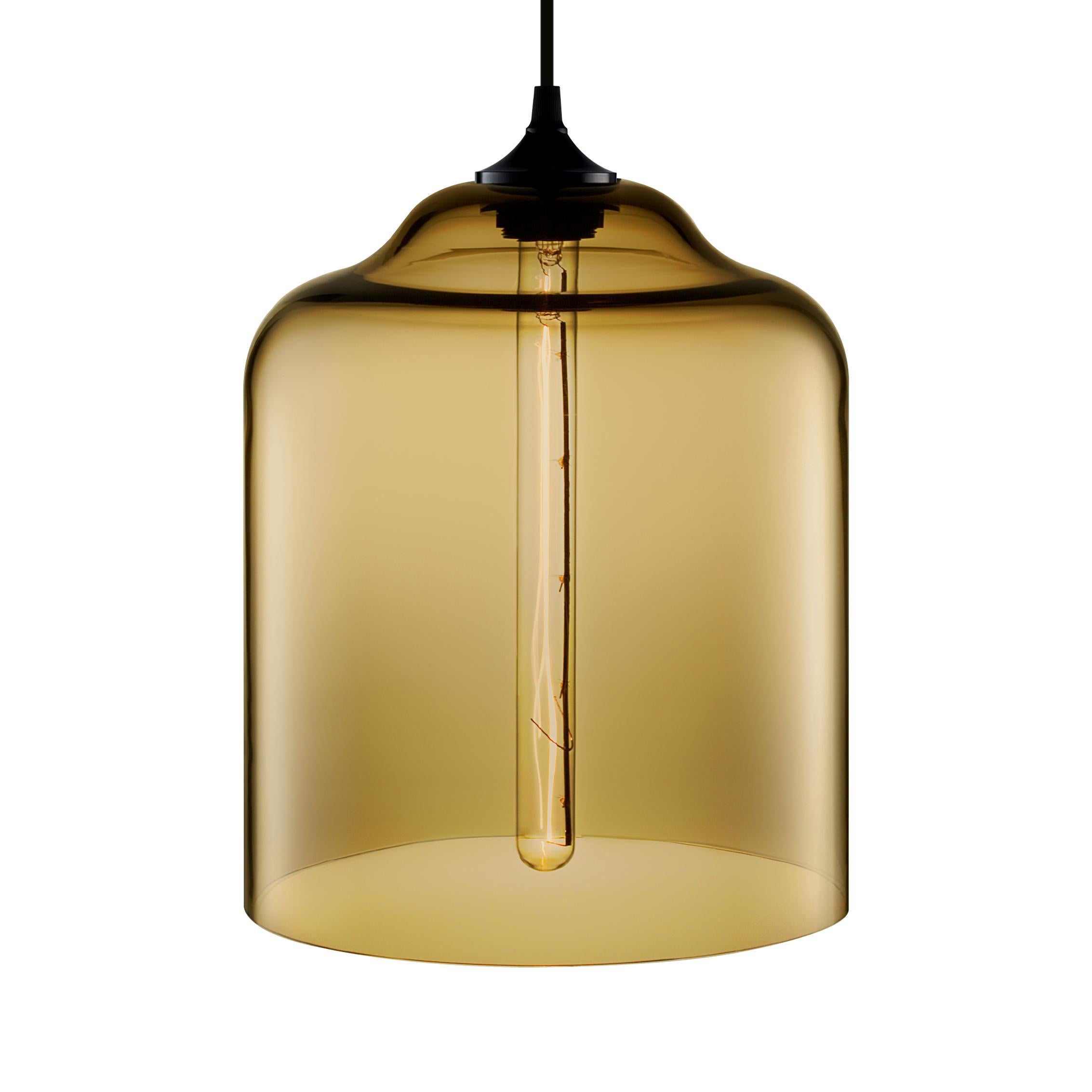 Bell Jar Amber Handblown Modern Glass Pendant Light, Made in the USA In New Condition For Sale In Beacon, NY