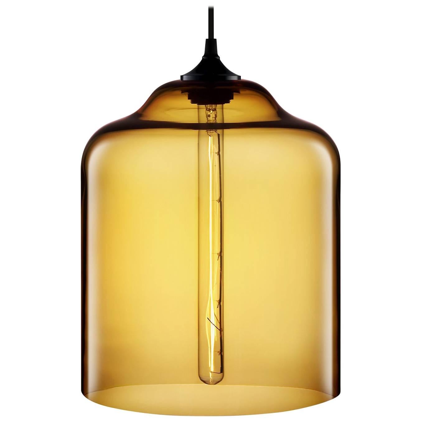 Bell Jar Amber Handblown Modern Glass Pendant Light, Made in the USA For Sale