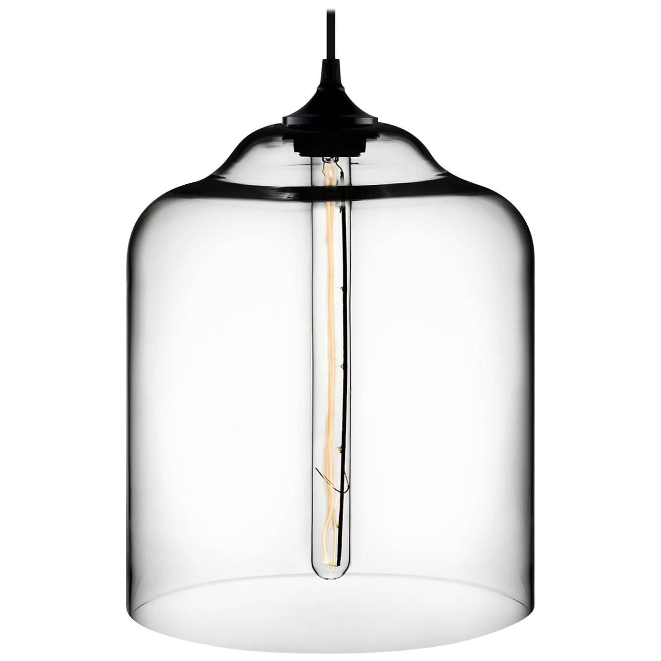 Bell Jar Crystal Handblown Modern Glass Pendant Light, Made in the USA For Sale