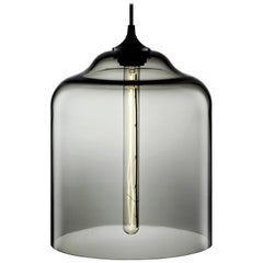 Bell Jar Gray Handblown Modern Glass Pendant Light, Made in the USA