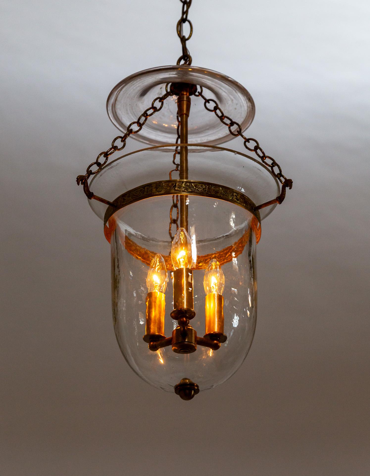 Bell Jar Lantern w/ Brass Details In Good Condition In San Francisco, CA