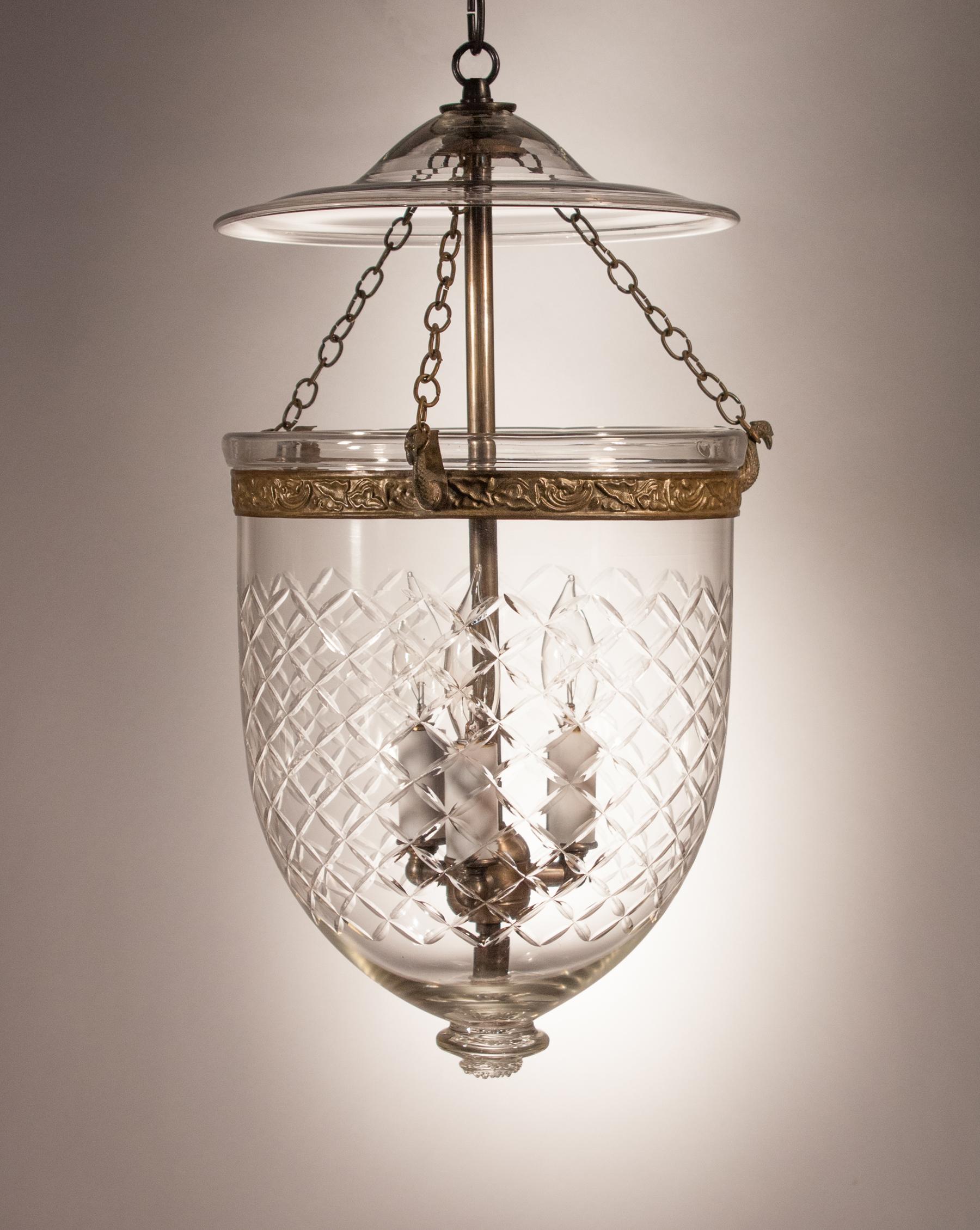 High Victorian Bell Jar Lantern with Cut Glass Etching