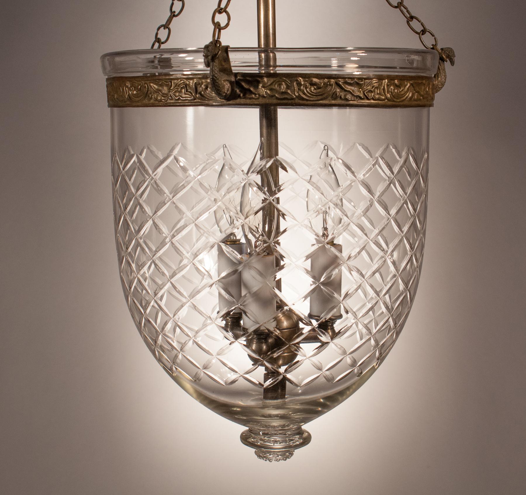 Embossed Bell Jar Lantern with Cut Glass Etching