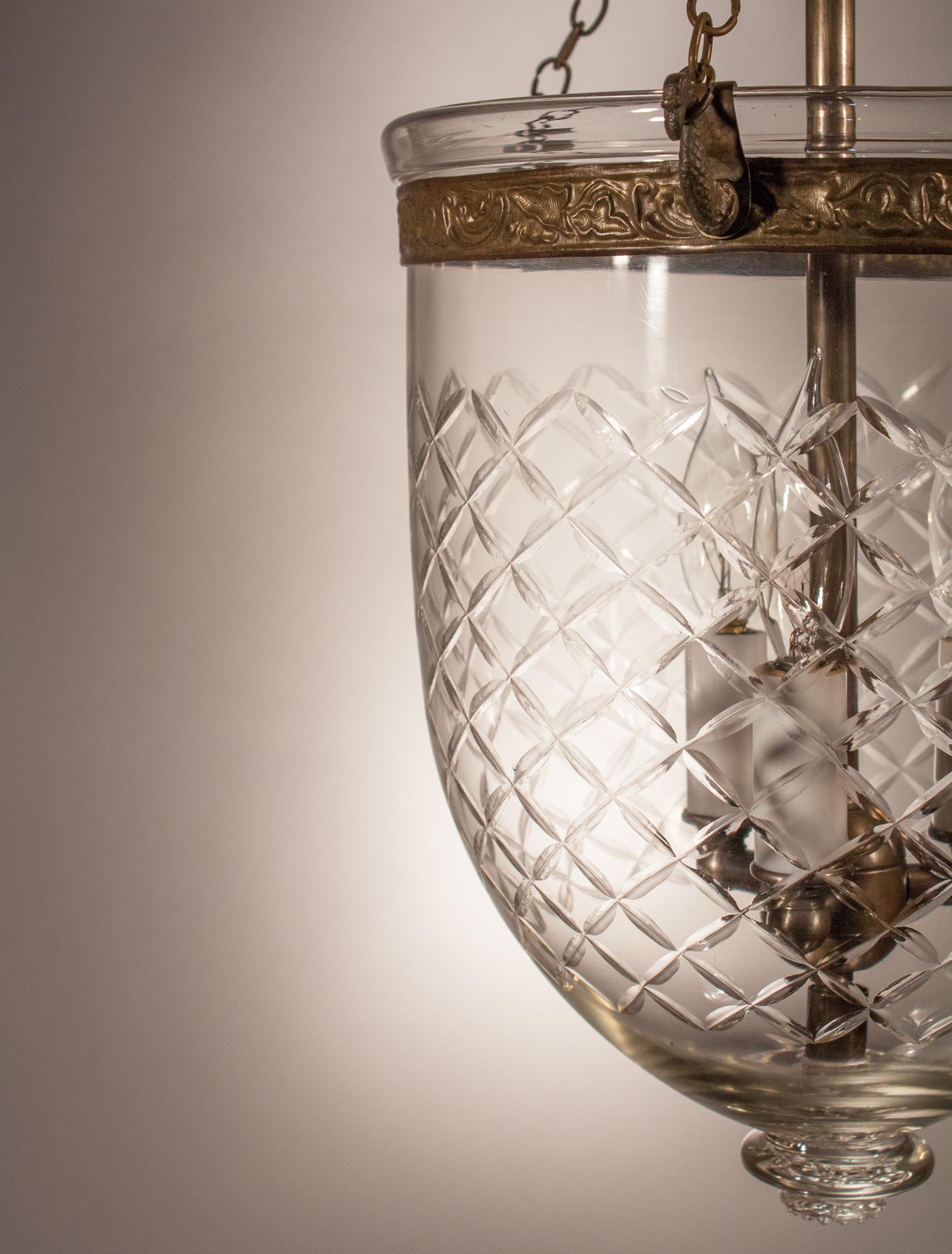 Bell Jar Lantern with Cut Glass Etching In Good Condition In Heath, MA