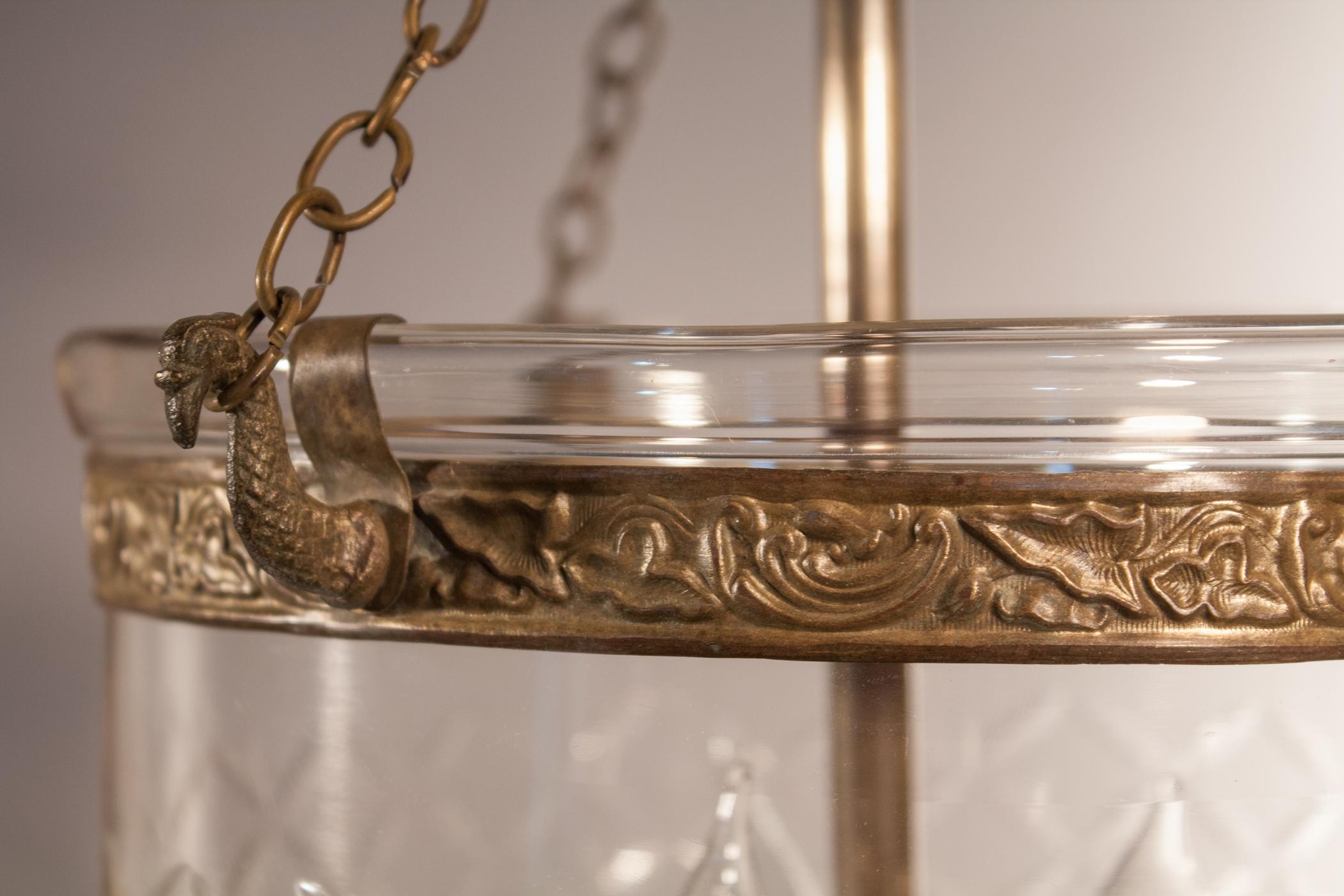 19th Century Bell Jar Lantern with Cut Glass Etching