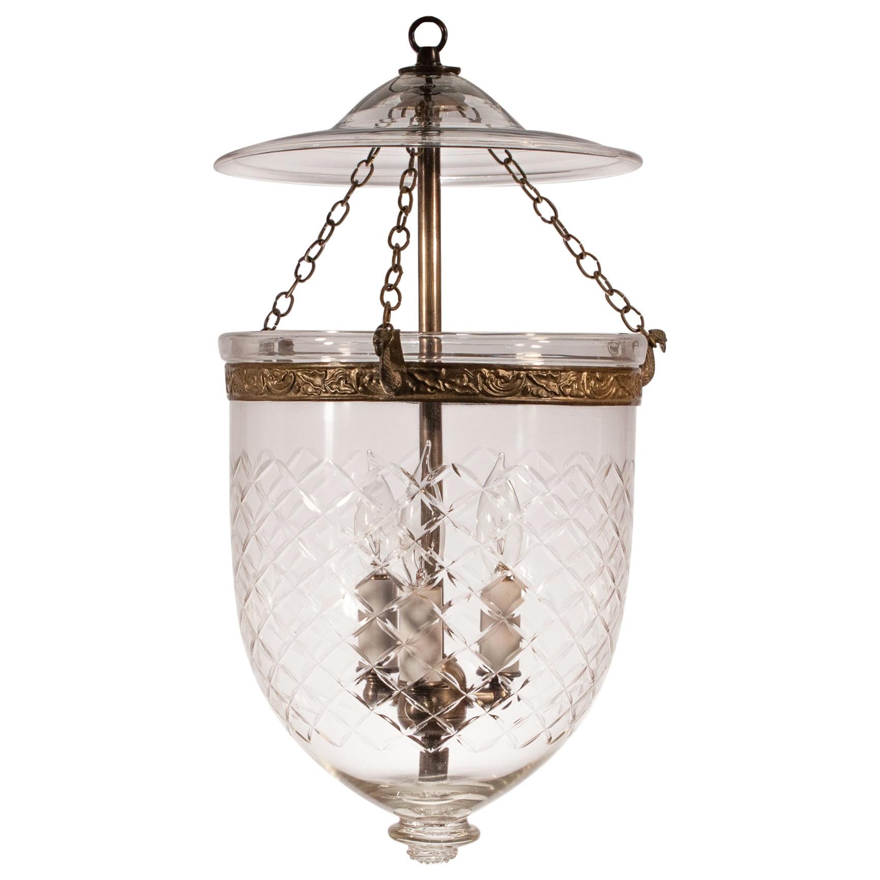 Bell Jar Lantern with Cut Glass Etching