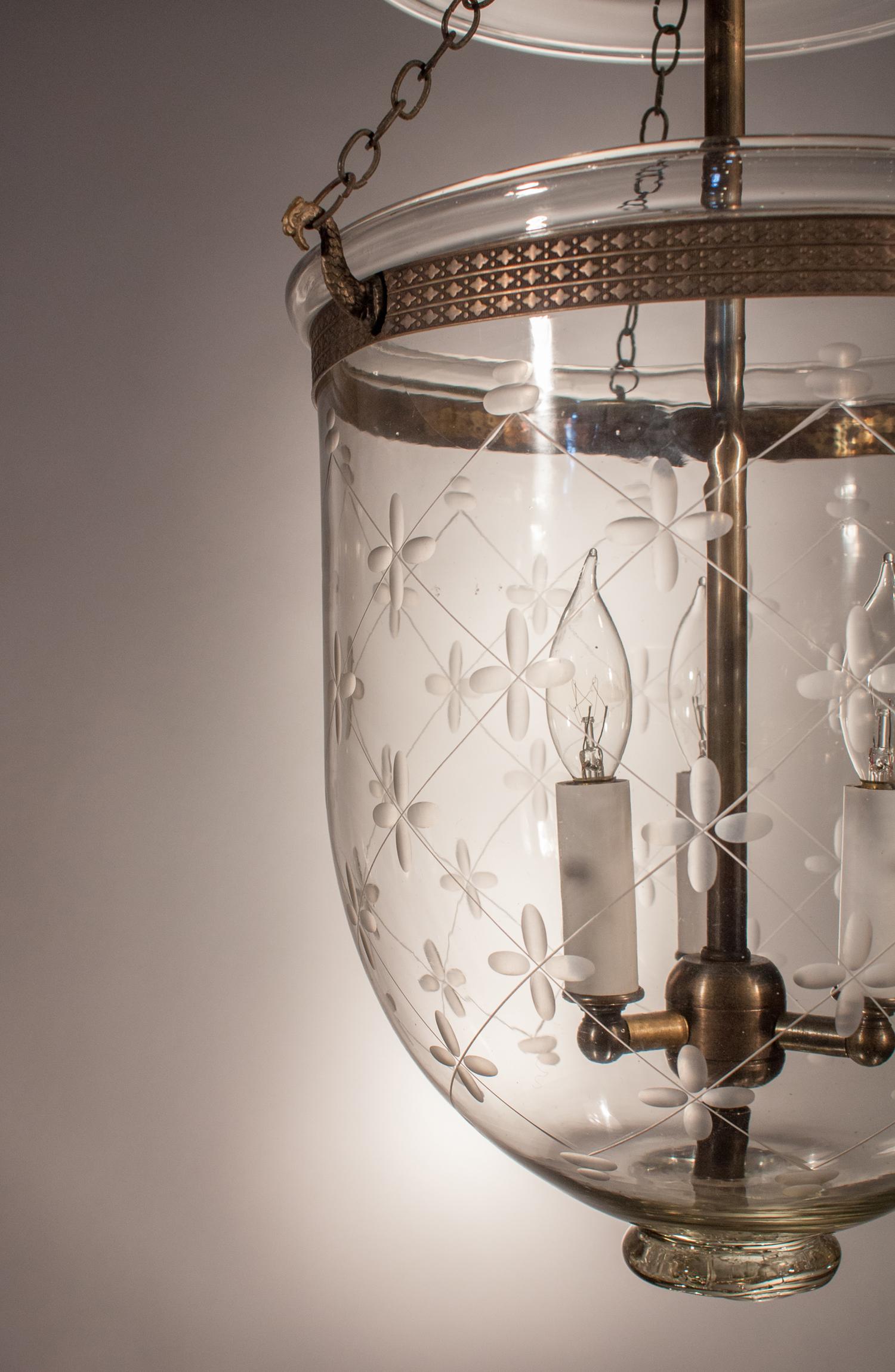 High Victorian Bell Jar Lantern with Trellis Etching