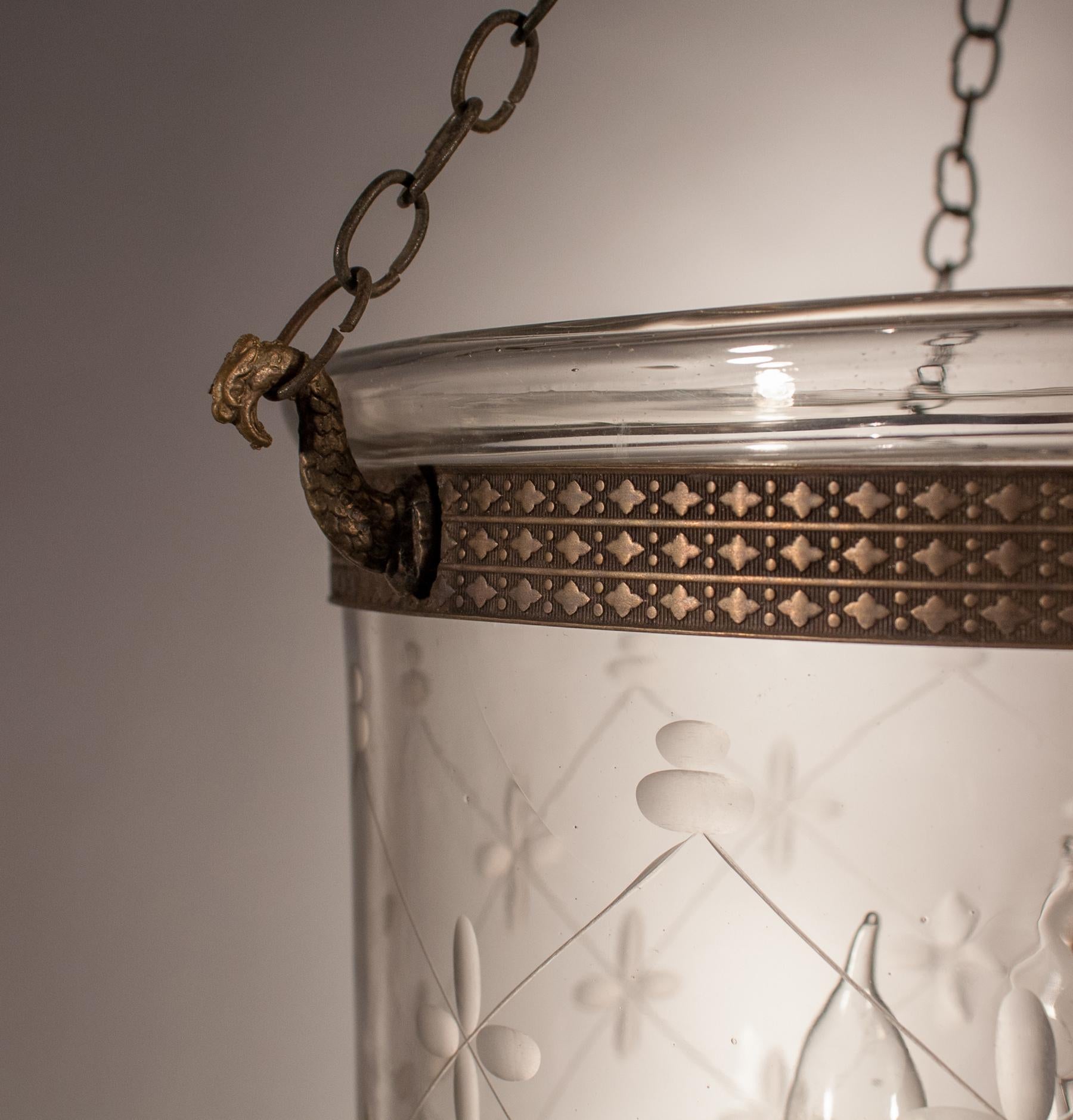 Embossed Bell Jar Lantern with Trellis Etching