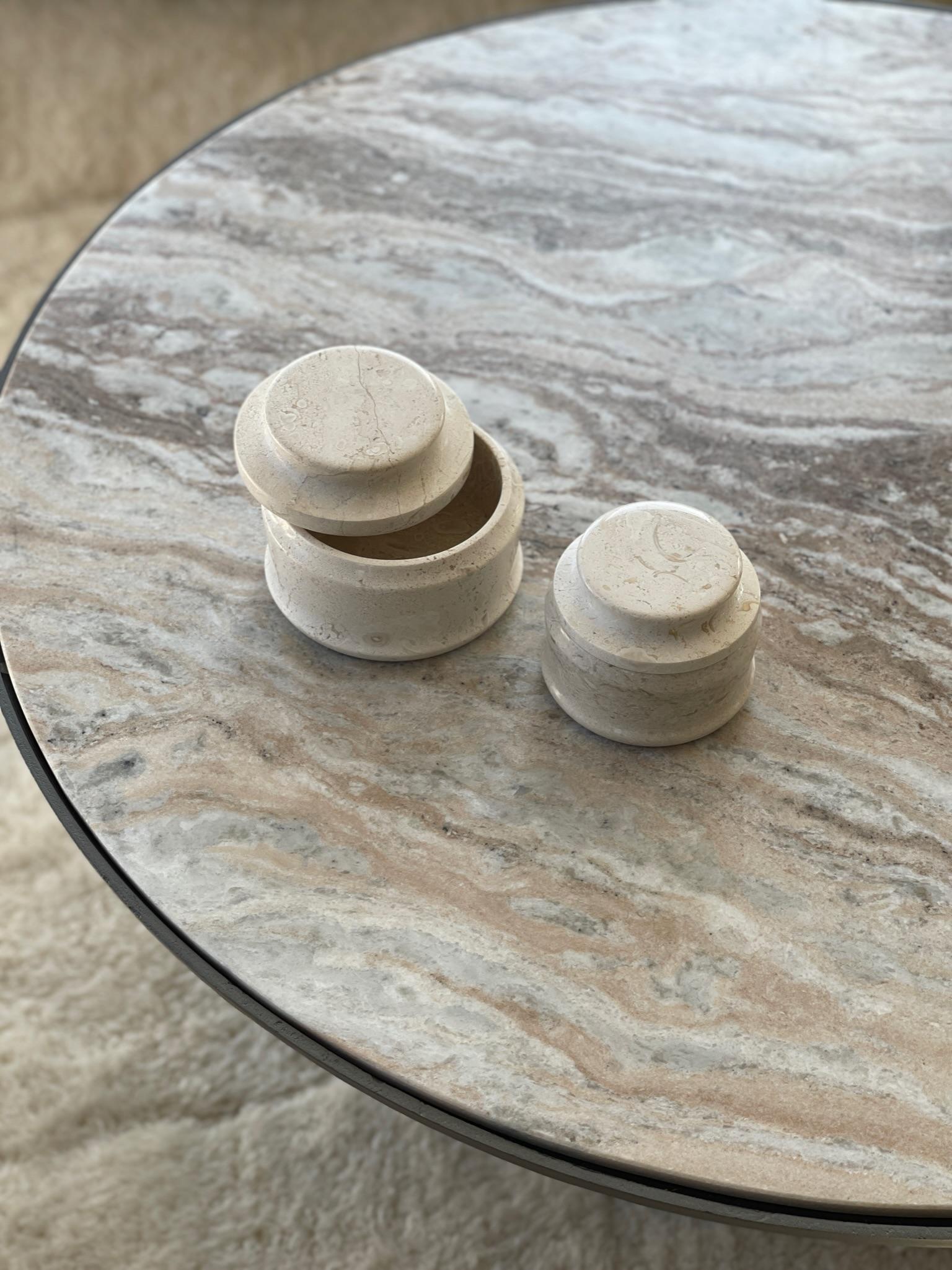Organic Modern Bell Jar Set: Lidded Jar Set in Oyster Italian Greige Marble by Anastasio Home For Sale