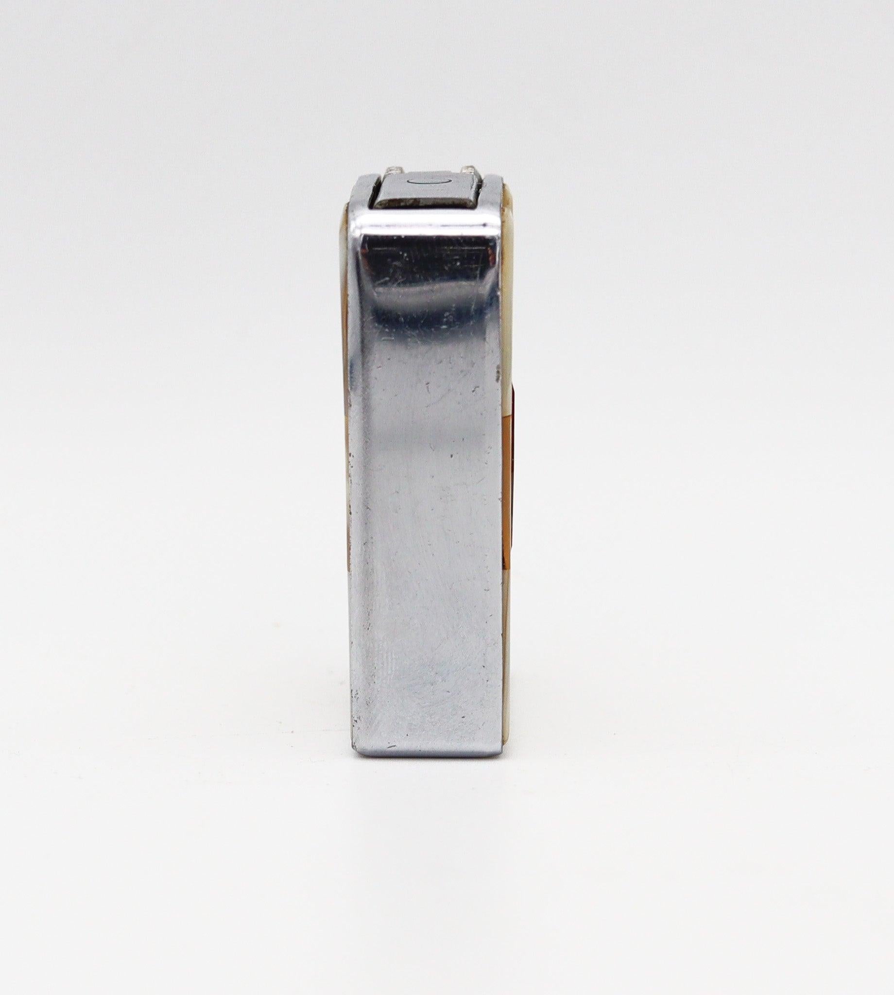 Art déco BELL LIGHTER 1937 British Semi Automatic Pocket Petrol Lighter avec Nacre