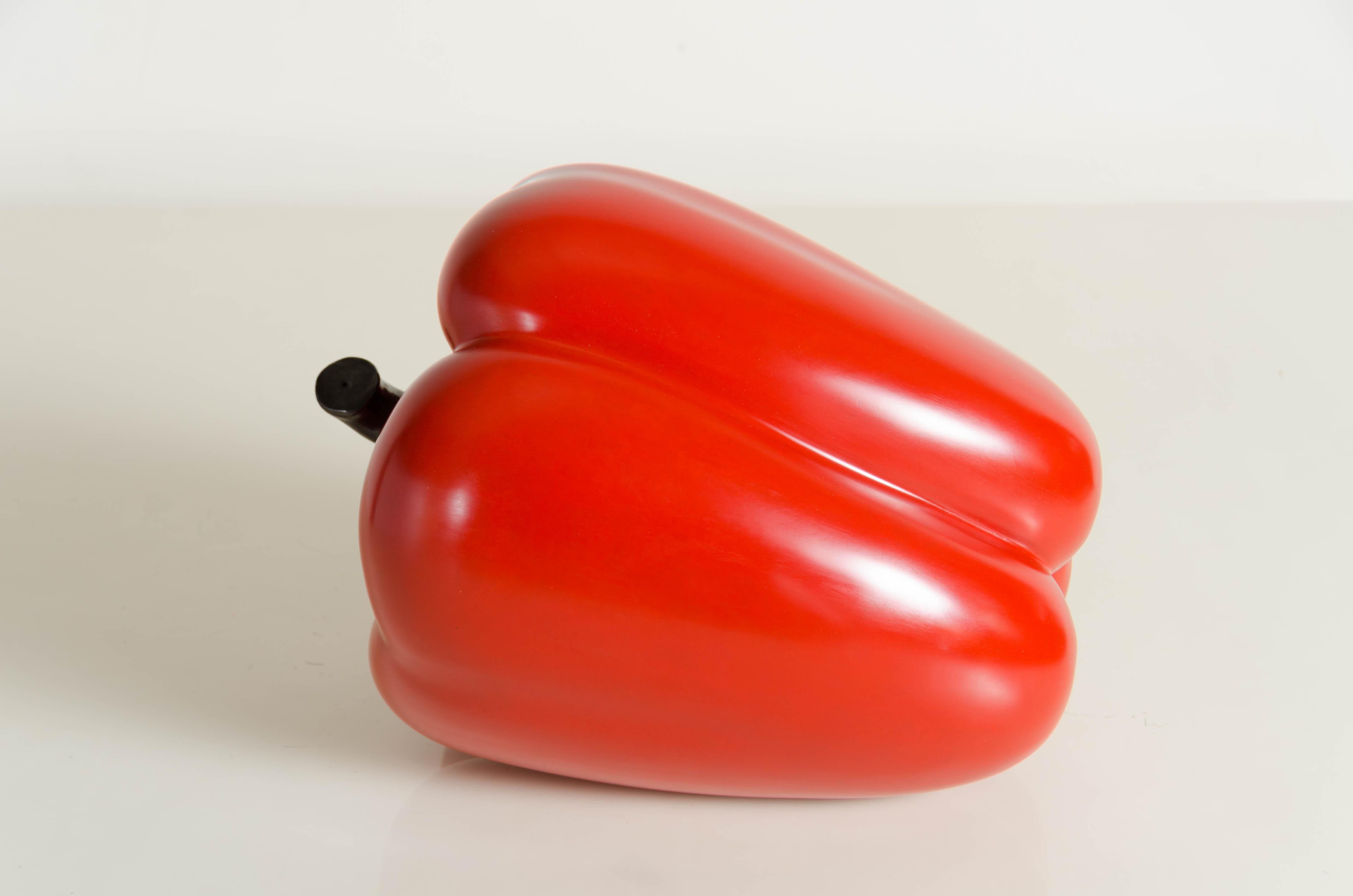 Repoussé Bell Pepper, Red Lacquer by Robert Kuo, Hand Repousse, Limited Edition For Sale