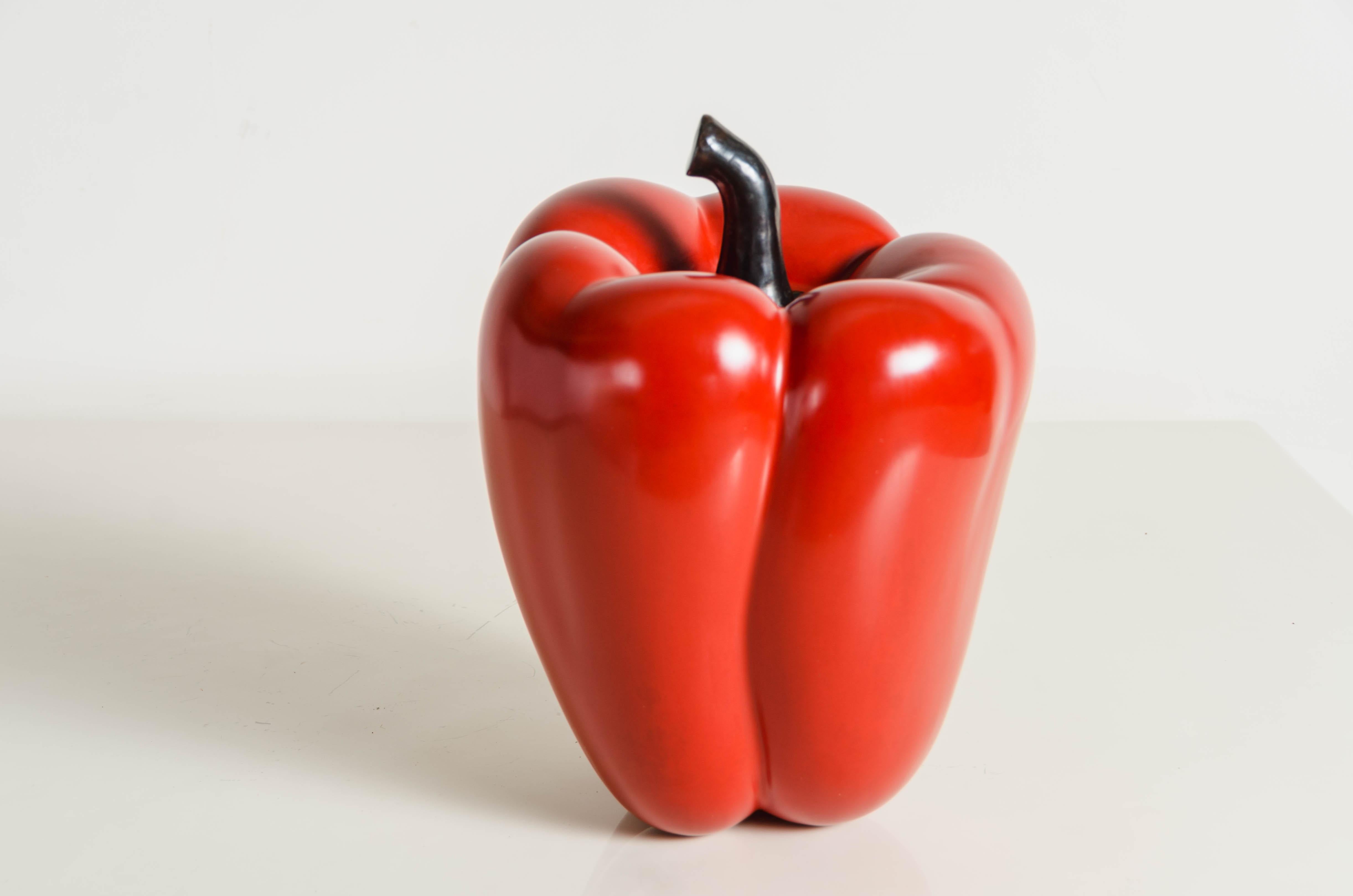 Bell Pepper, Red Lacquer by Robert Kuo, Hand Repousse, Limited Edition In New Condition For Sale In Los Angeles, CA