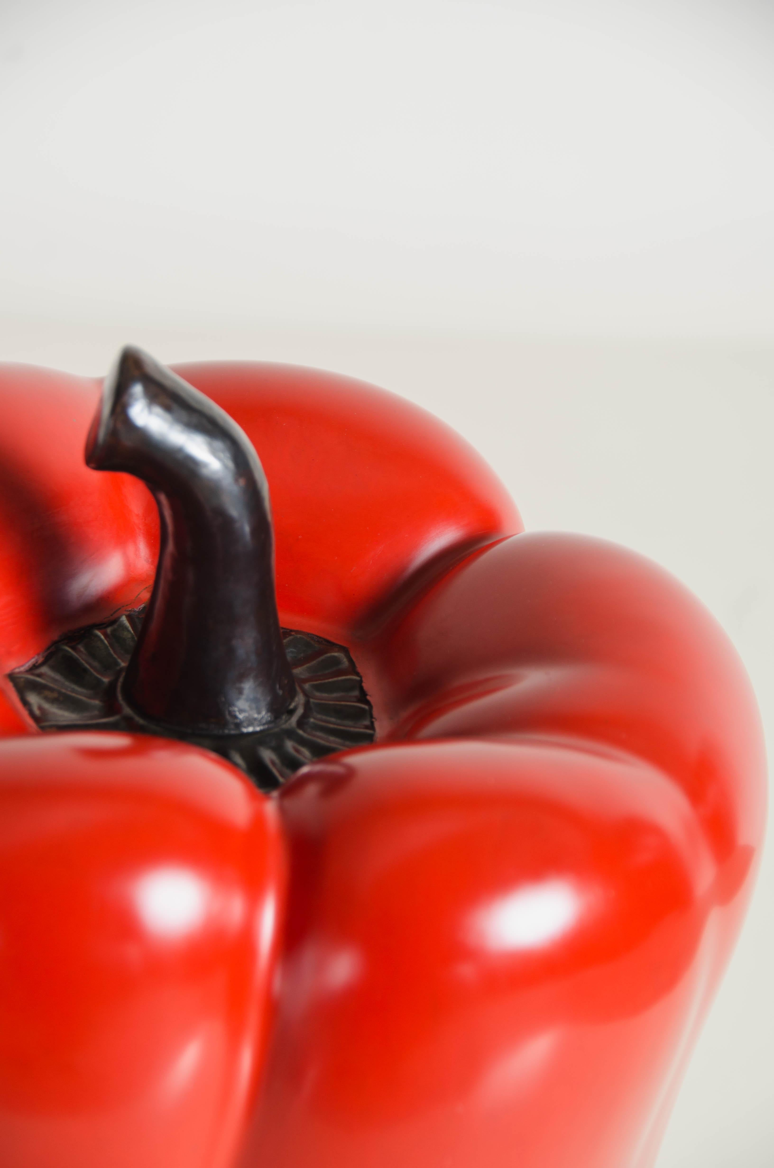Contemporary Bell Pepper, Red Lacquer by Robert Kuo, Hand Repousse, Limited Edition For Sale