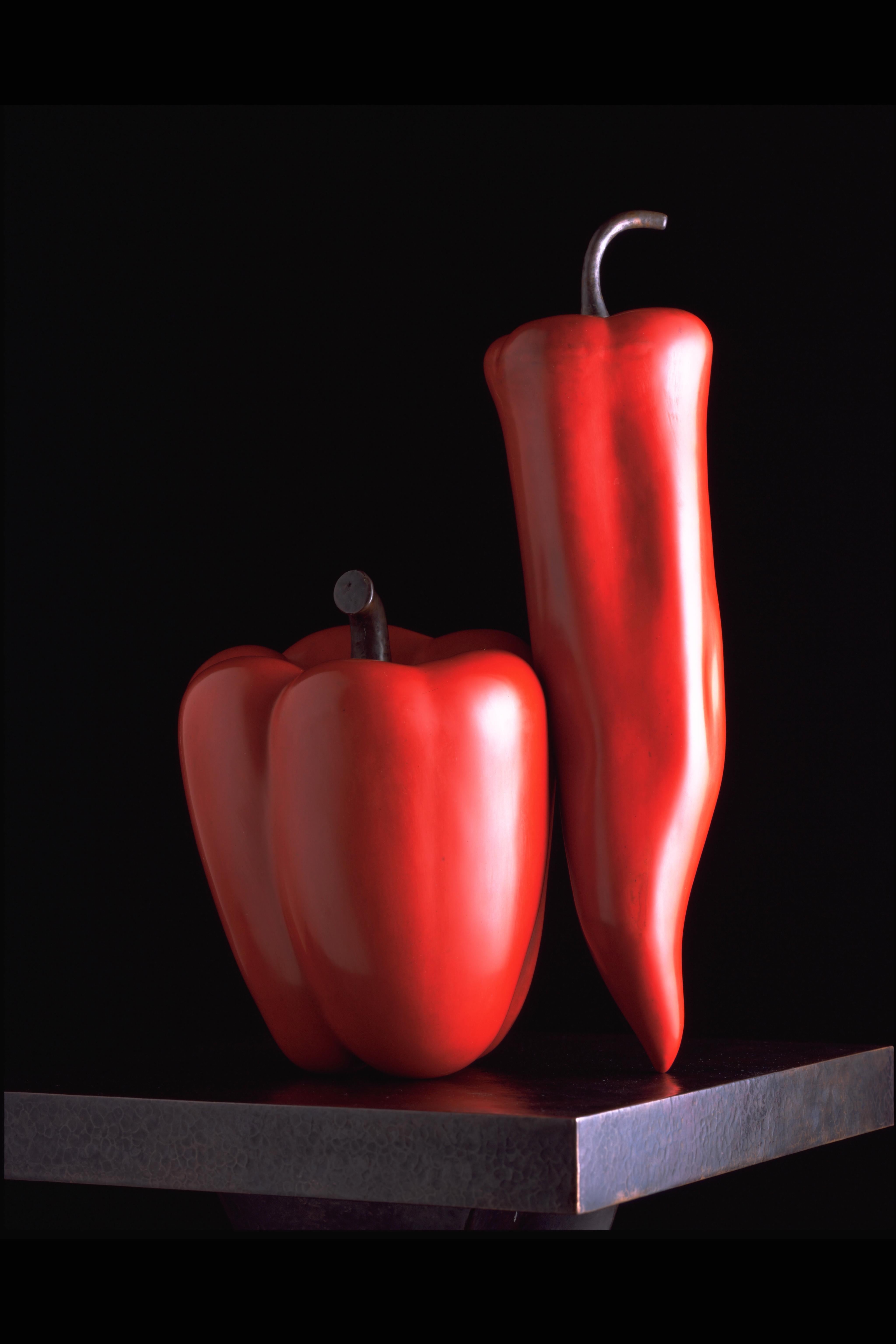 Copper Bell Pepper, Red Lacquer by Robert Kuo, Hand Repousse, Limited Edition For Sale