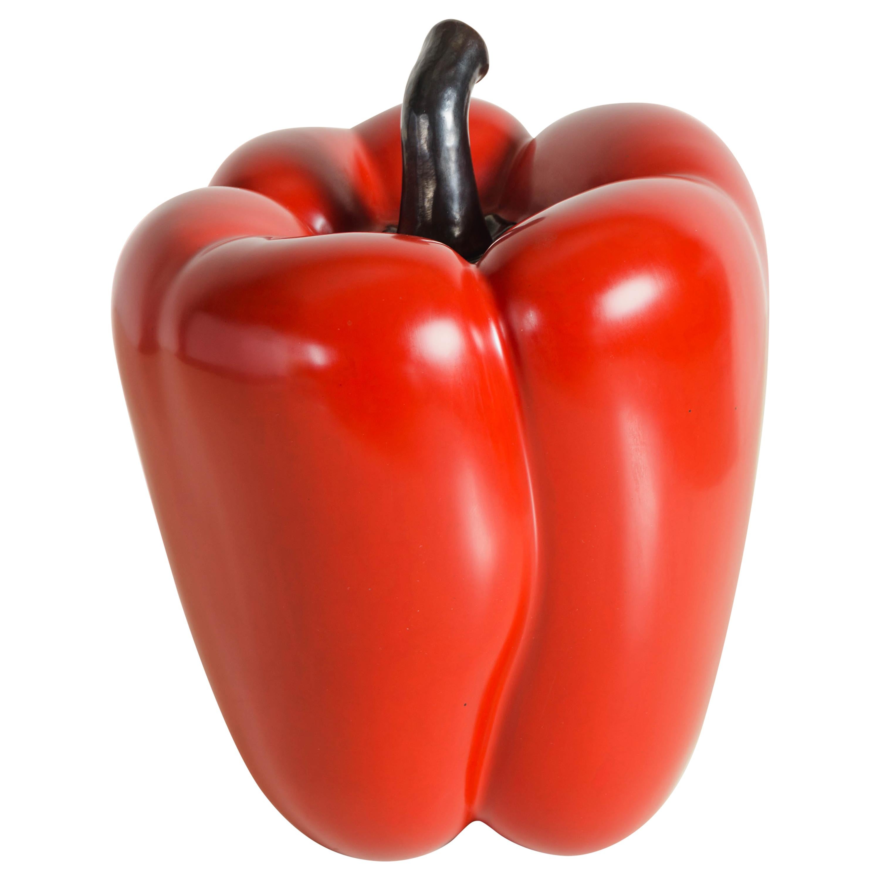 Bell Pepper, Red Lacquer by Robert Kuo, Hand Repousse, Limited Edition For Sale