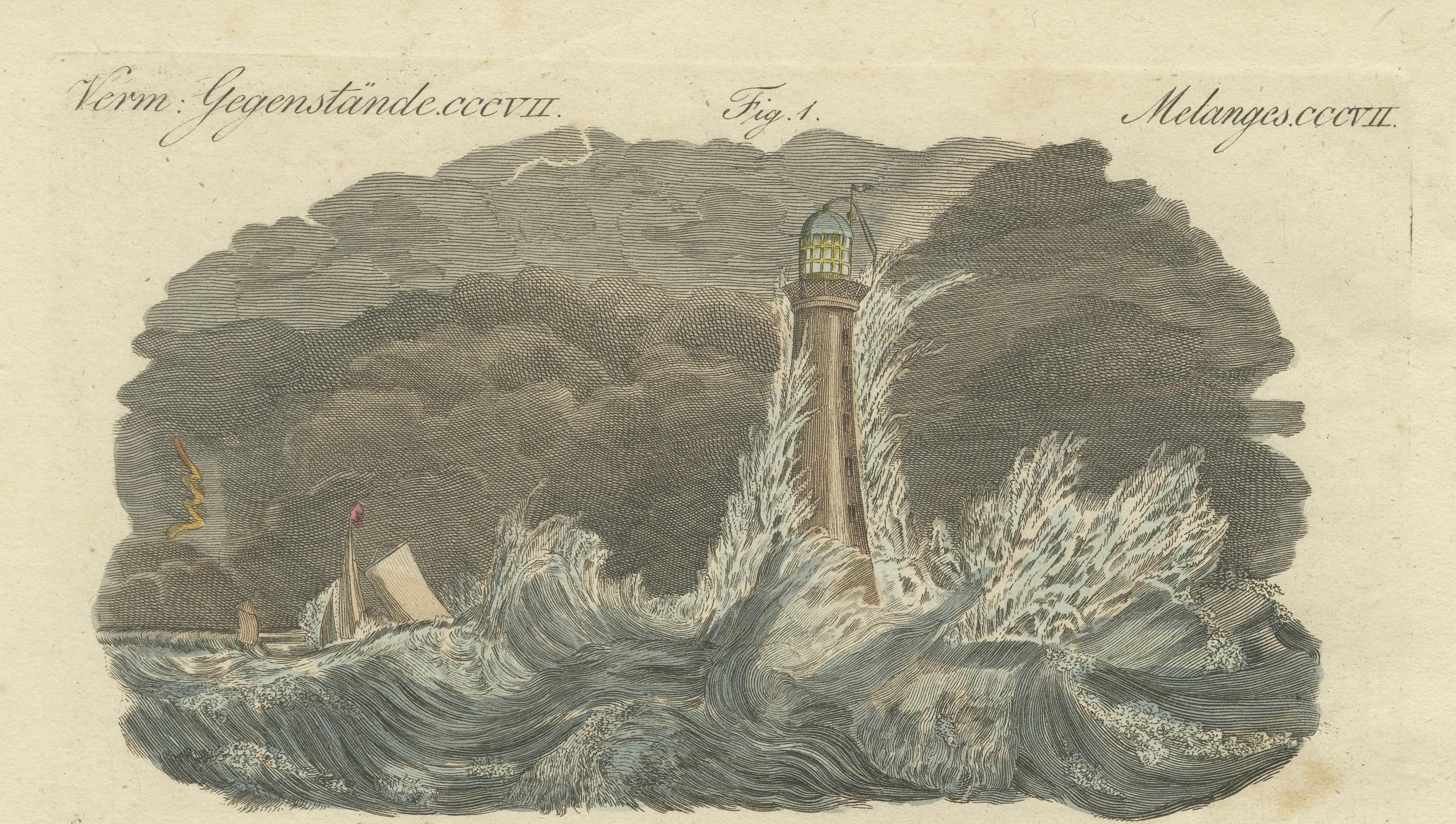 Engraved Bell Rock Lighthouse: Guardian of Scotland’s Treacherous North Sea Coast, 1790