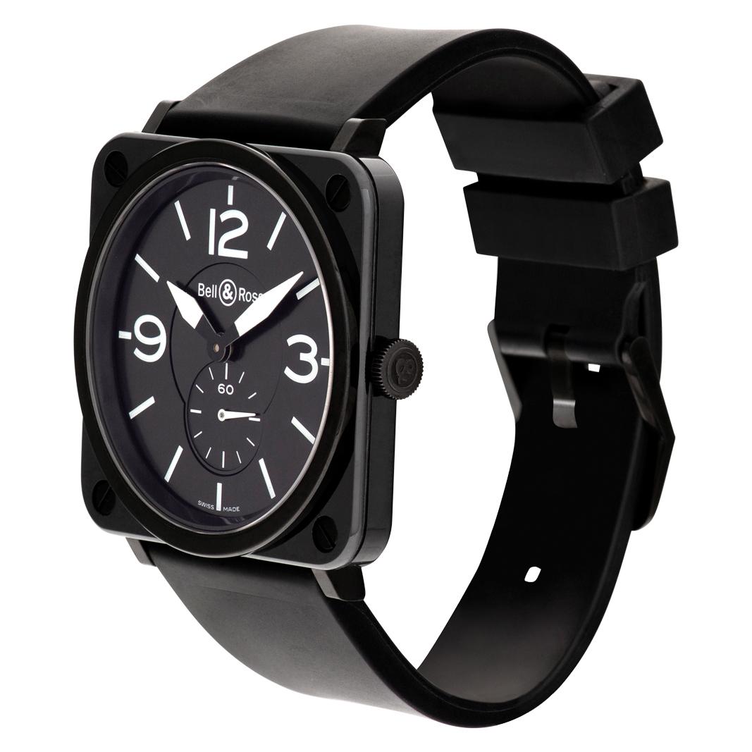Bell & Ross in black ceramic on rubber band. Quartz. 39 mm case size. Ref BR S Ceramic Matte. Fine Pre-owned Bell & Ross Watch.

Certified preowned Sport Bell & Ross BR S Ceramic Matte watch is made out of Stainless steel on a Rubber strap with a