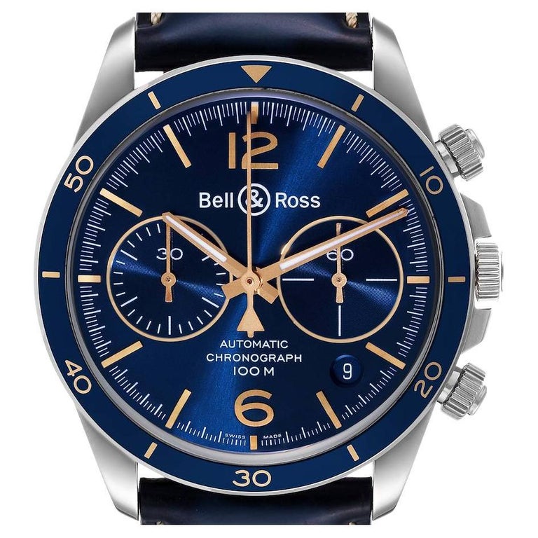 Bell and Ross Aeronavale Blue Dial Chronograph Steel Mens Watch BR V294 Unworn For Sale at 1stDibs