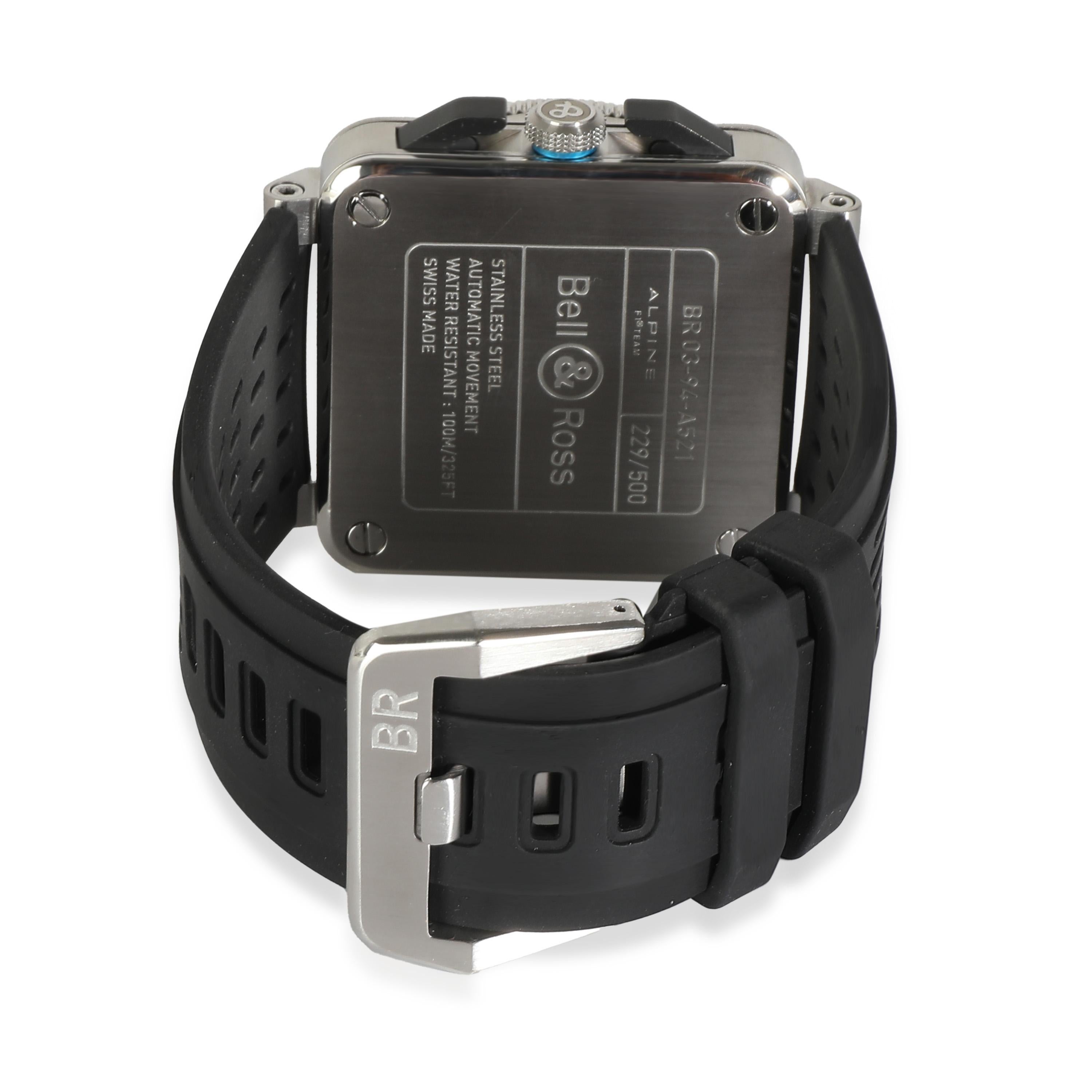 Bell & Ross Alpine F1 BR 03-94-A521 Men's Watch in  Stainless Steel

SKU: 137823

PRIMARY DETAILS
Brand: Bell & Ross
Model: Alpine F1
Country of Origin: Switzerland
Movement Type: Mechanical: Automatic/Kinetic
Year of Manufacture: