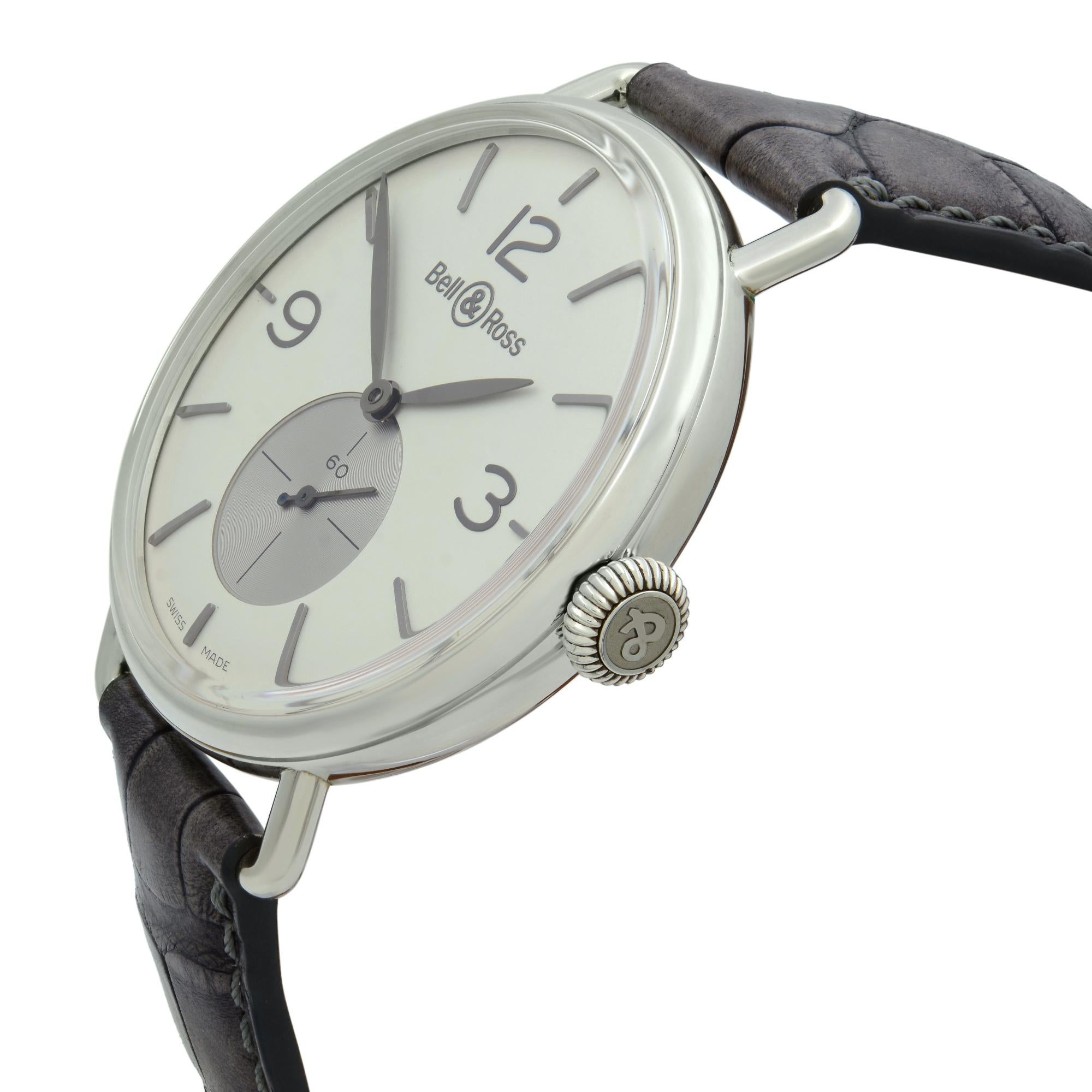 Bell & Ross Argentium Opaline Dial Hand-Wind Men's Watch BRWW1-ME-AG-OP/SCR In New Condition In New York, NY