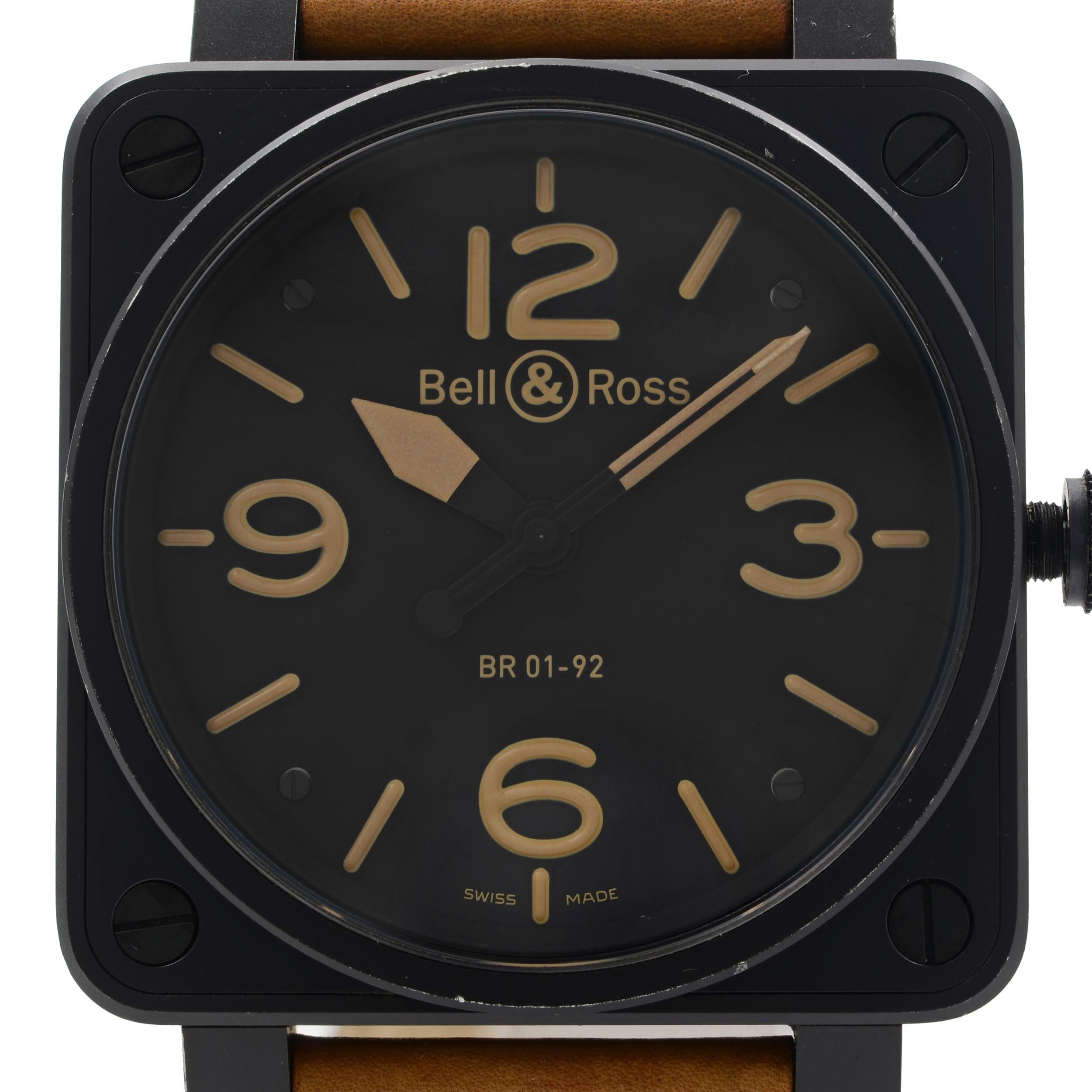 The case and bezel of this watch have some blemishes on black PVD surfaces and the strap of this watch has some minor signs of wear as visible on pictures. This watch comes with extra detachable Bell & Ross original unworn canvas strap. This watch